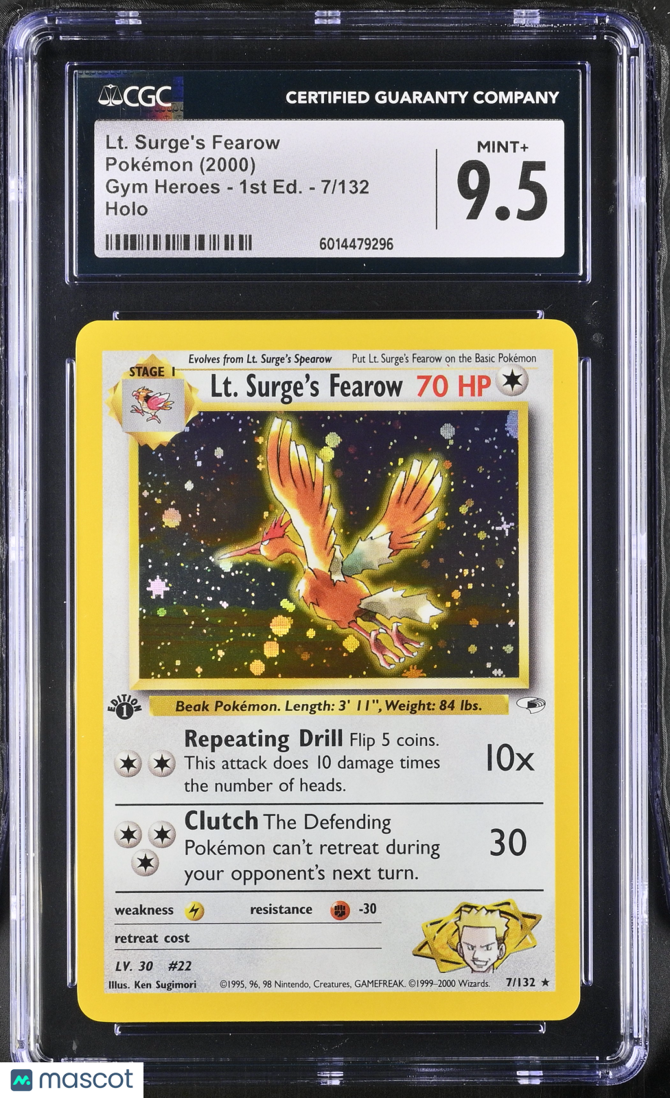 2000 Pokemon Lt. Surge's Fearow #7/132 1st Edition CGC 9.5