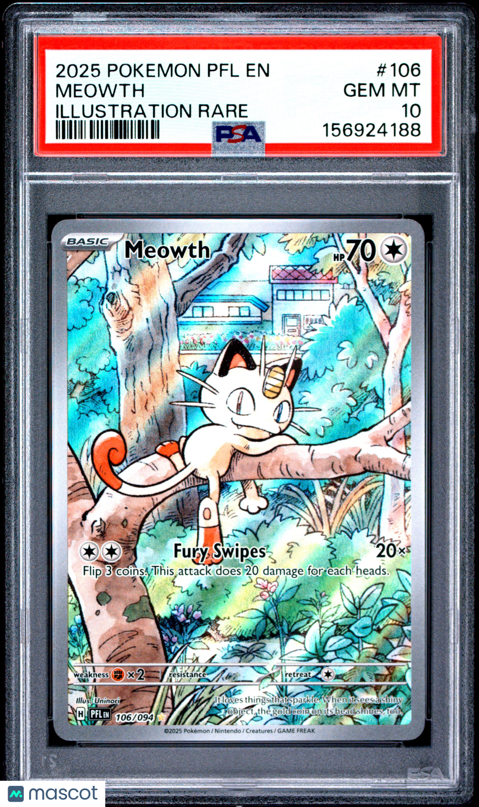 2025 Pokemon PFL EN-Phantasmal Flames Meowth #106 Illustration Rare PSA 10