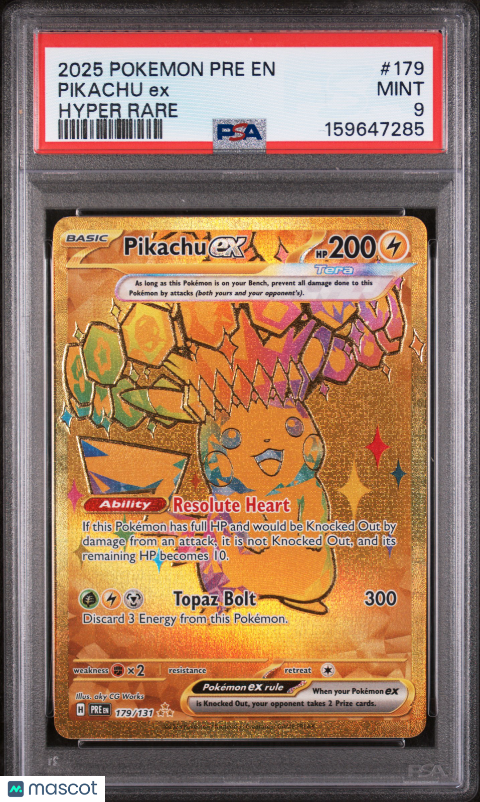 2025 Pokemon Pre EN-Prismatic Evolutions Pikachu EX #179 Hyper Rare PSA 9