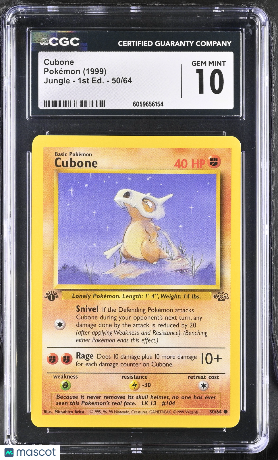 1999 Pokemon Cubone #50/64 1st Edition CGC 10