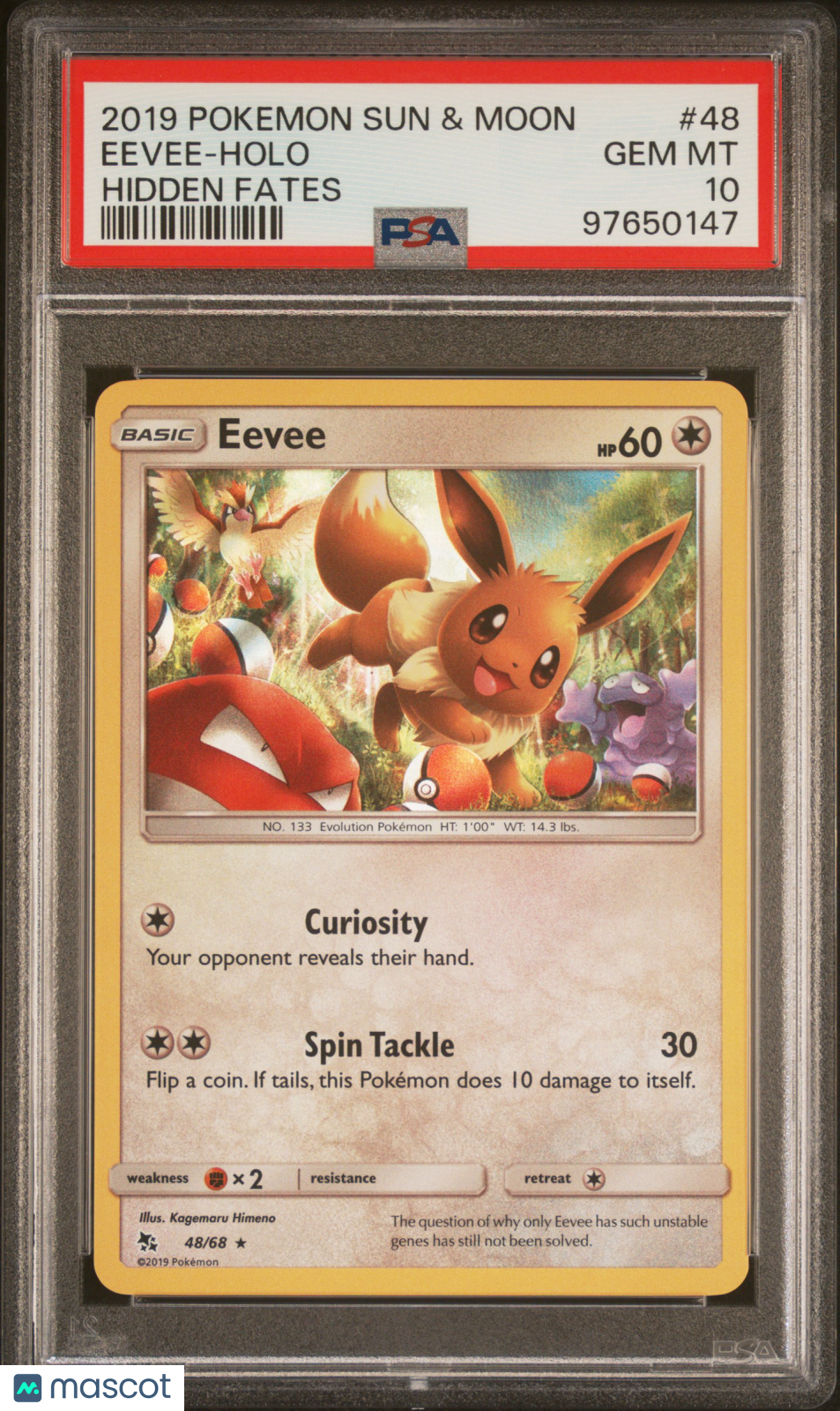 2019 Pokemon Sun & Moon Hidden Fates Eevee #48 Hidden Fates PSA 10