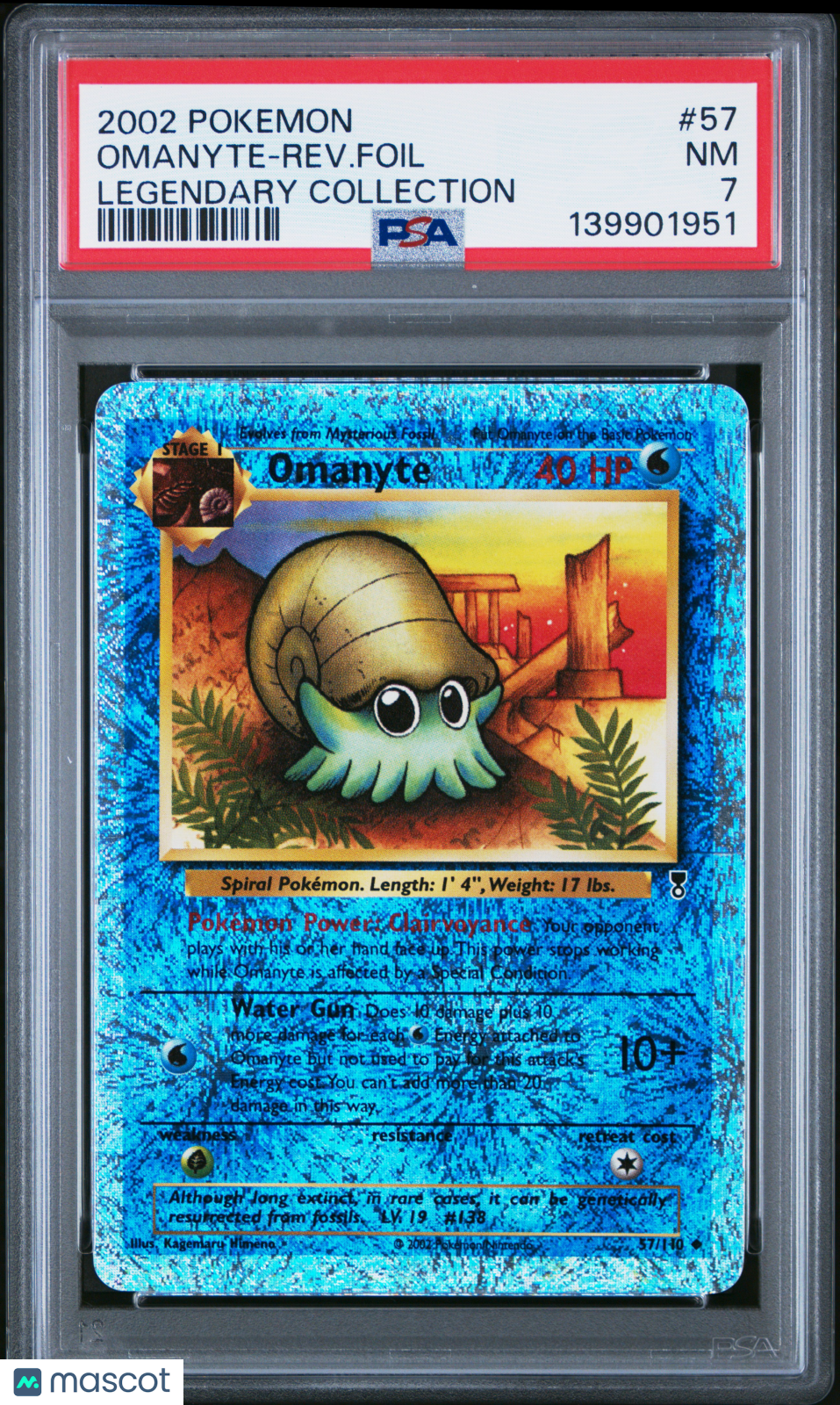 2002 Pokemon Legendary Collection Omanyte-Rev. Foil #57 Legendary Collection PSA 7