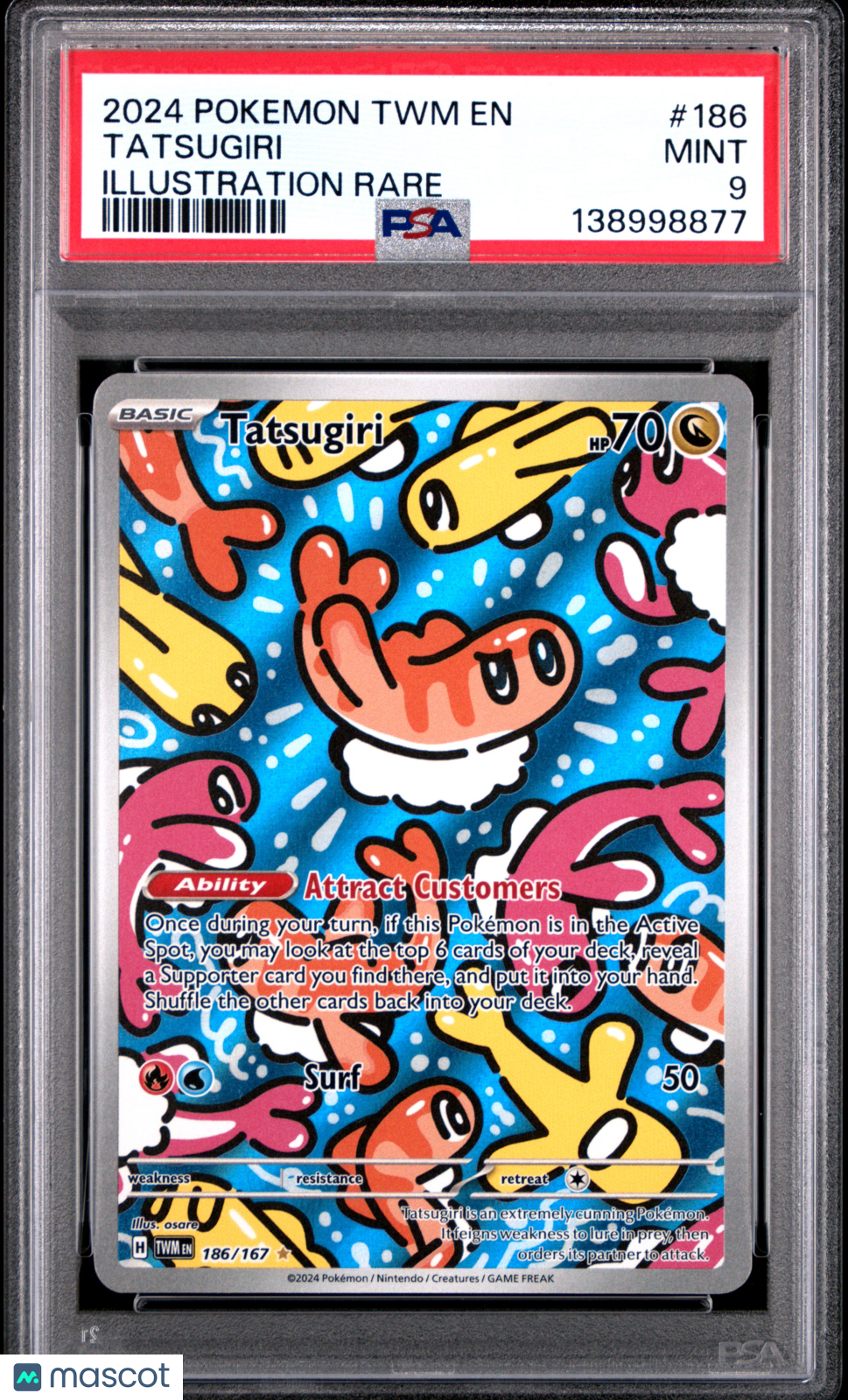 2024 Pokemon TWM EN-Twilight Masquerade Tatsugiri #186 Illustration Rare PSA 9