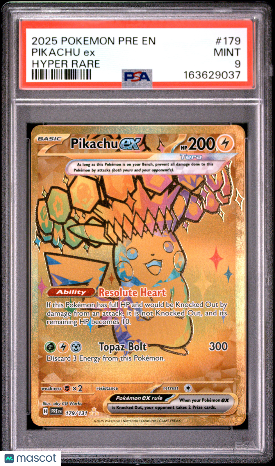 2025 Pokemon Pre EN-Prismatic Evolutions Pikachu EX #179 Hyper Rare PSA 9