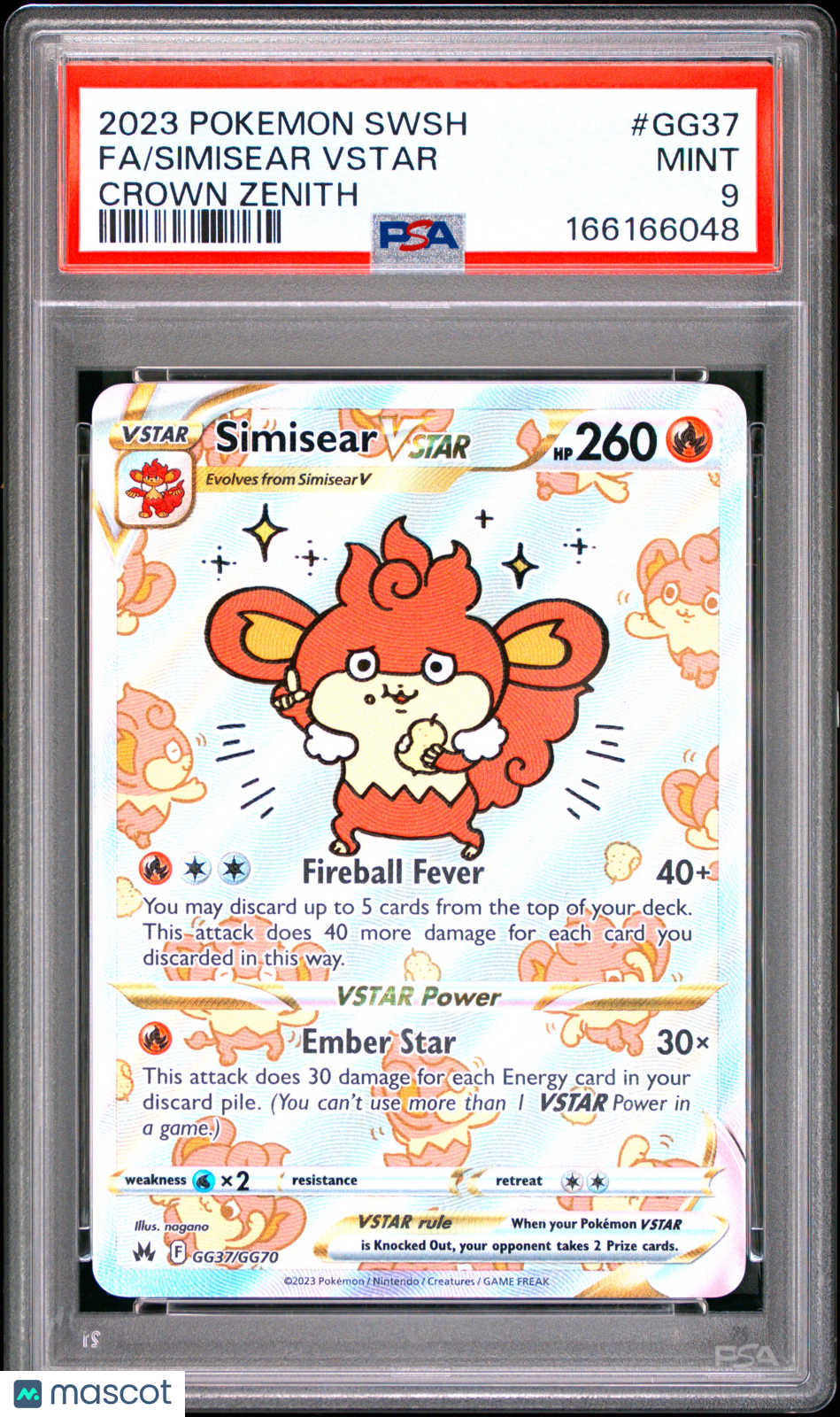 2023 Pokemon Sword And Shield Crown Zenith Simisear VSTAR #GG37 Crown Zenith Fa PSA 9