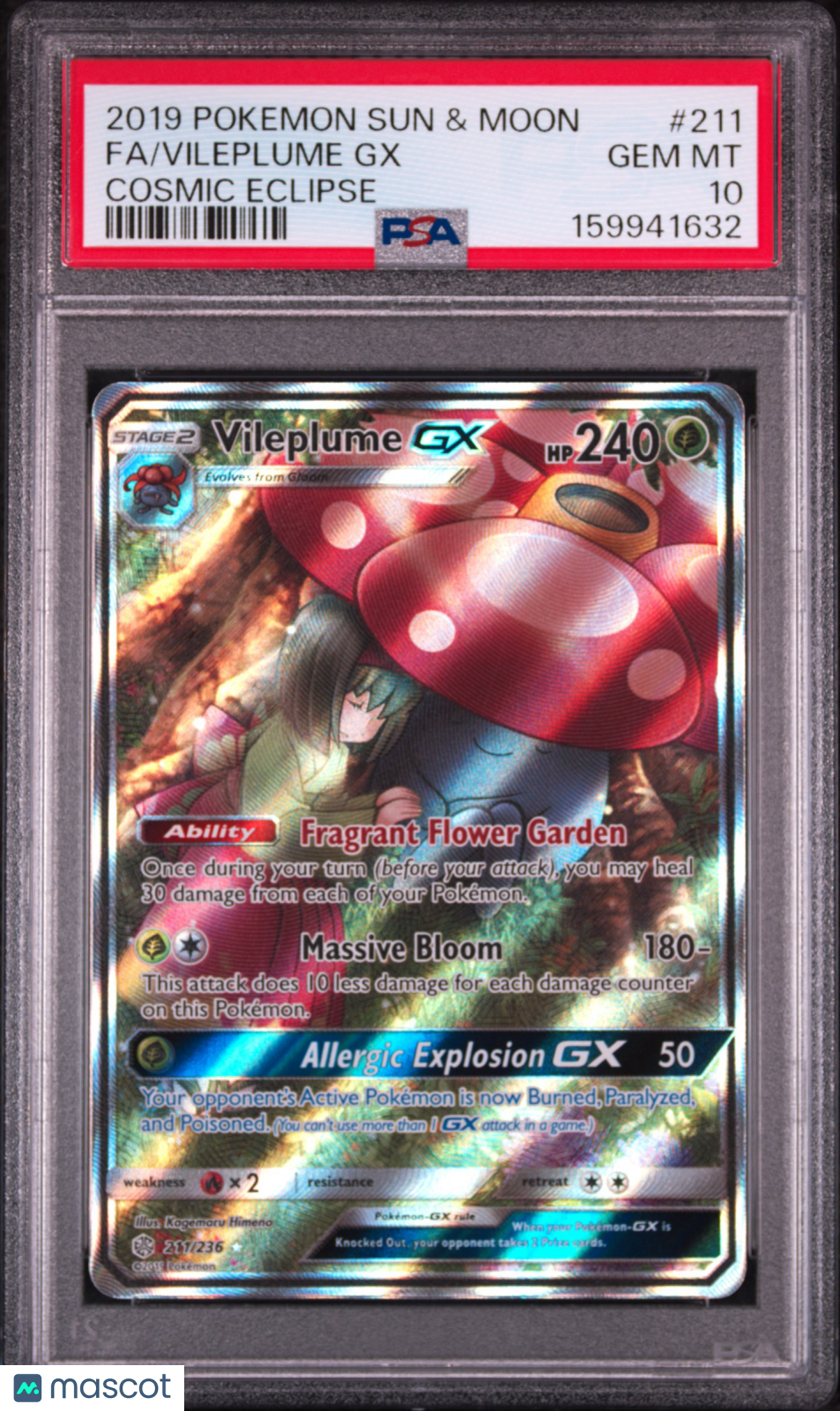 2019 Pokemon Sun & Moon Cosmic Eclipse Vileplume GX #211 Fa Cosmic Eclipse PSA 10