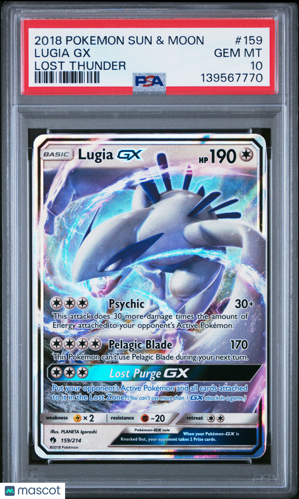 2018 Pokemon Sun & Moon Lost Thunder Lugia GX #159 Lost Thunder PSA 10