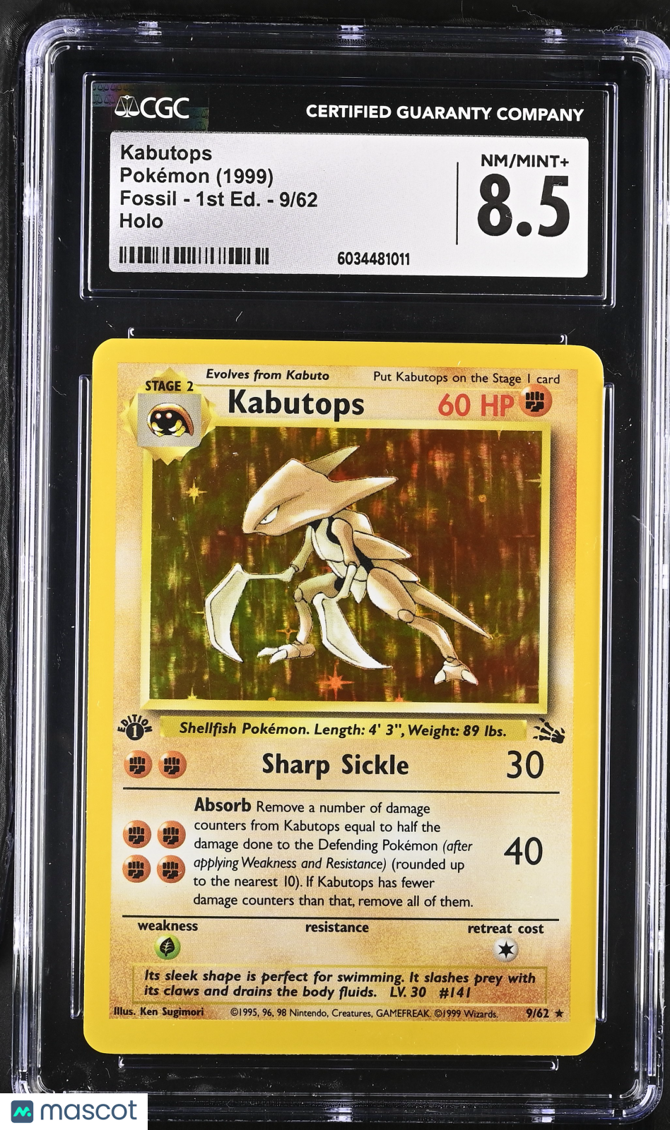 1999 Pokemon Kabutops #9/62 1st Edition CGC 8.5