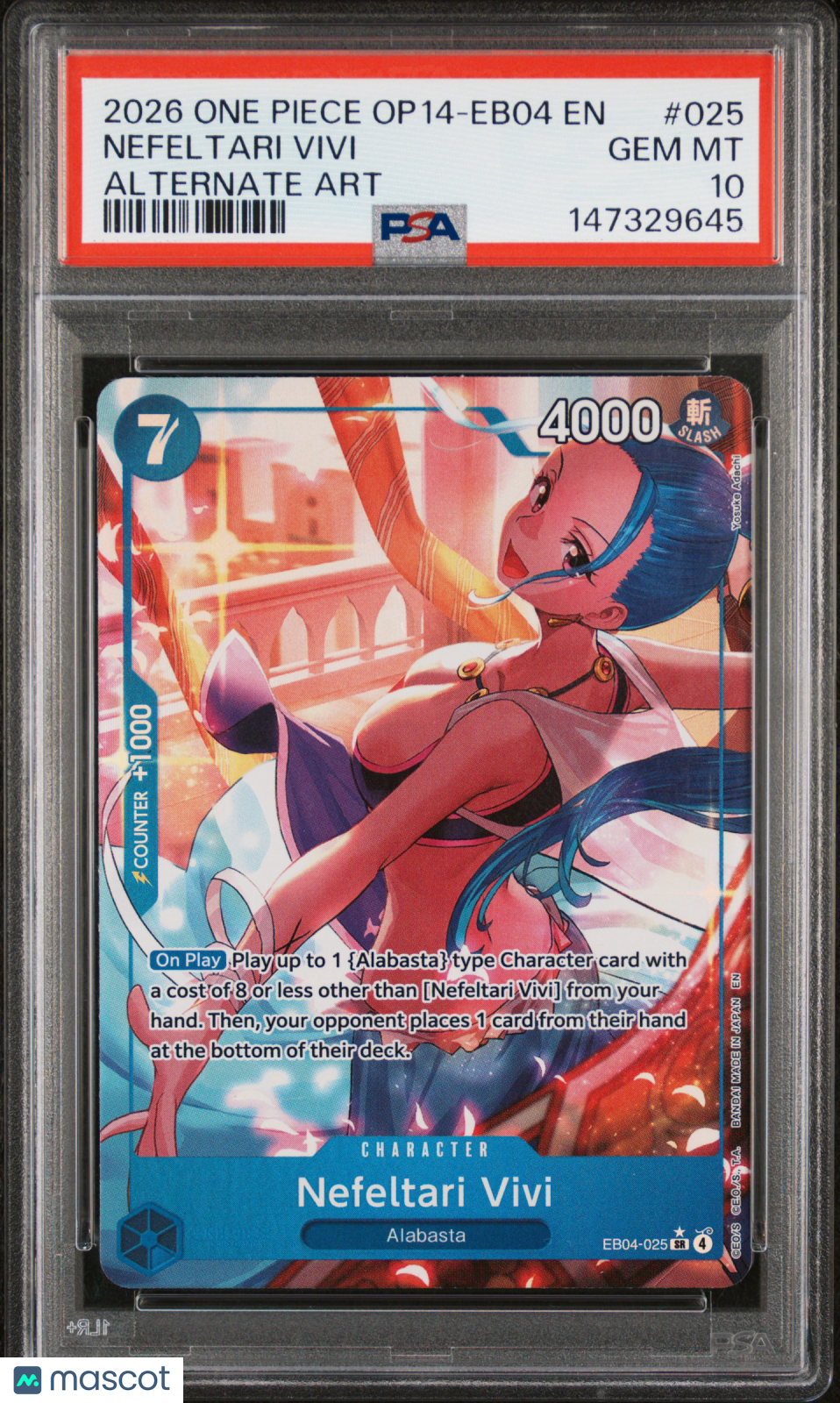 2026 OnePiece Op14-Eb04-The Azure Sea's Seven Nefeltari Vivi Alt Art PSA 10 #025