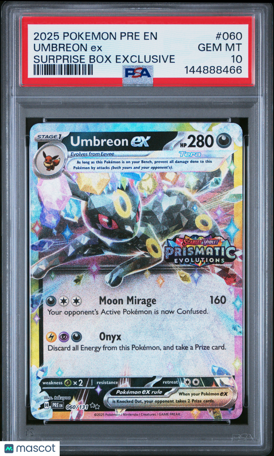 2025 Pokemon Pre EN-Prismatic Evolutions Umbreon EX #060 Surprise Box Exclusive PSA 10