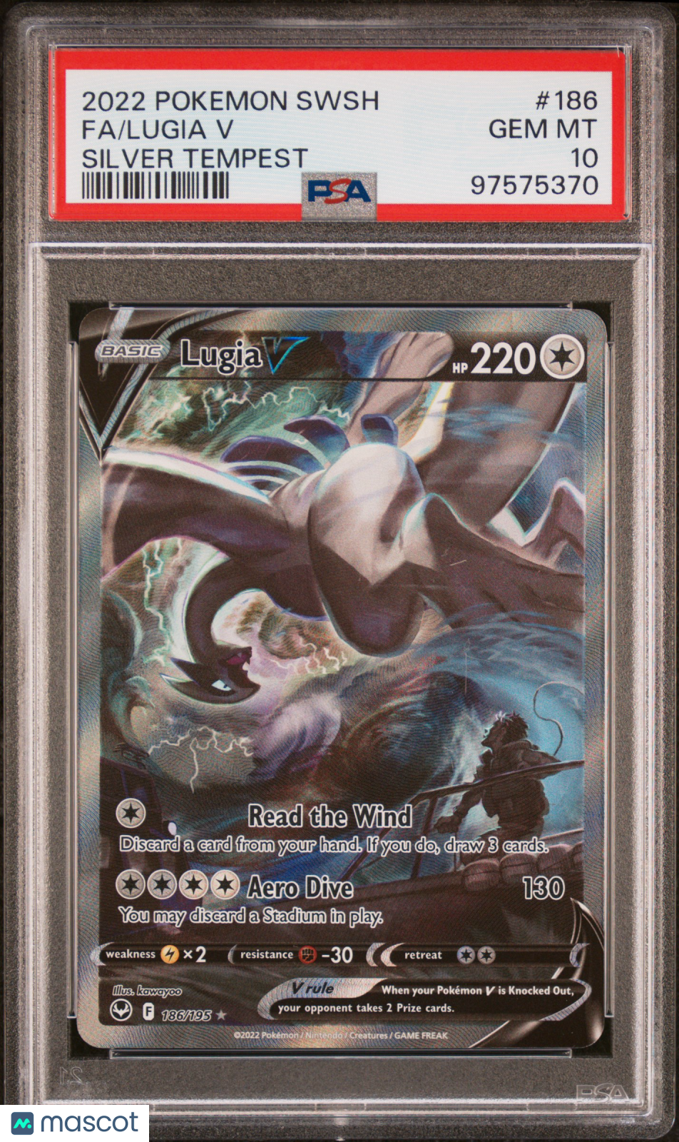 2022 Pokemon Sword & Shield Silver Tempest Lugia V #186 Fa Silver Tempest PSA 10
