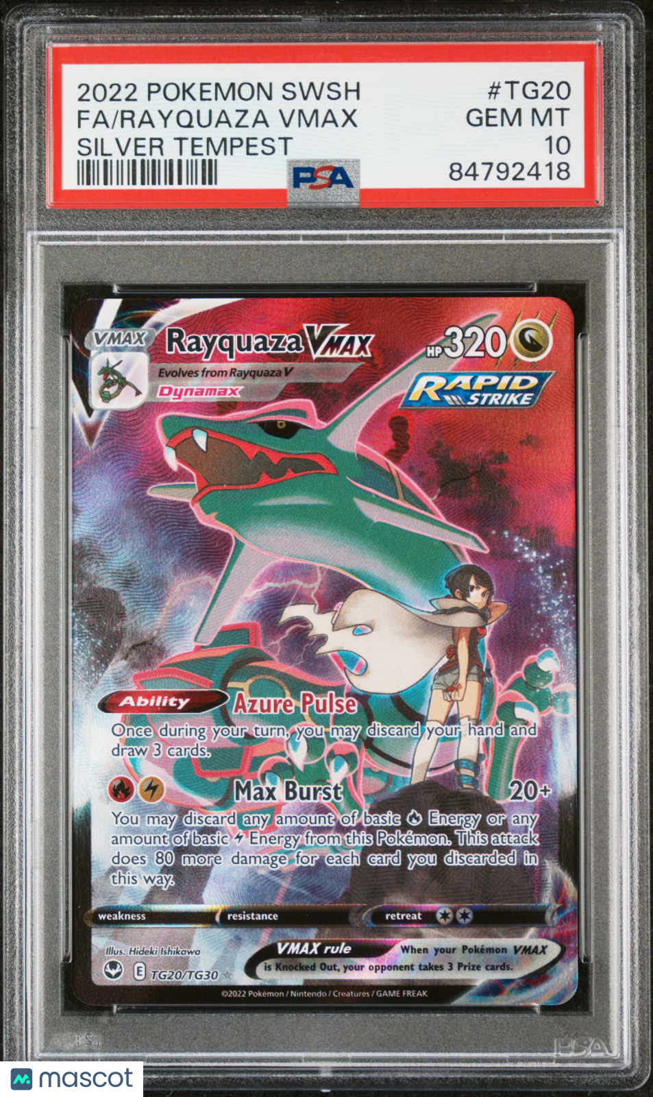 2022 Pokemon Sword & Shield Silver Tempest Rayquaza VMAX #TG20 Silver Tempest Fa PSA 10