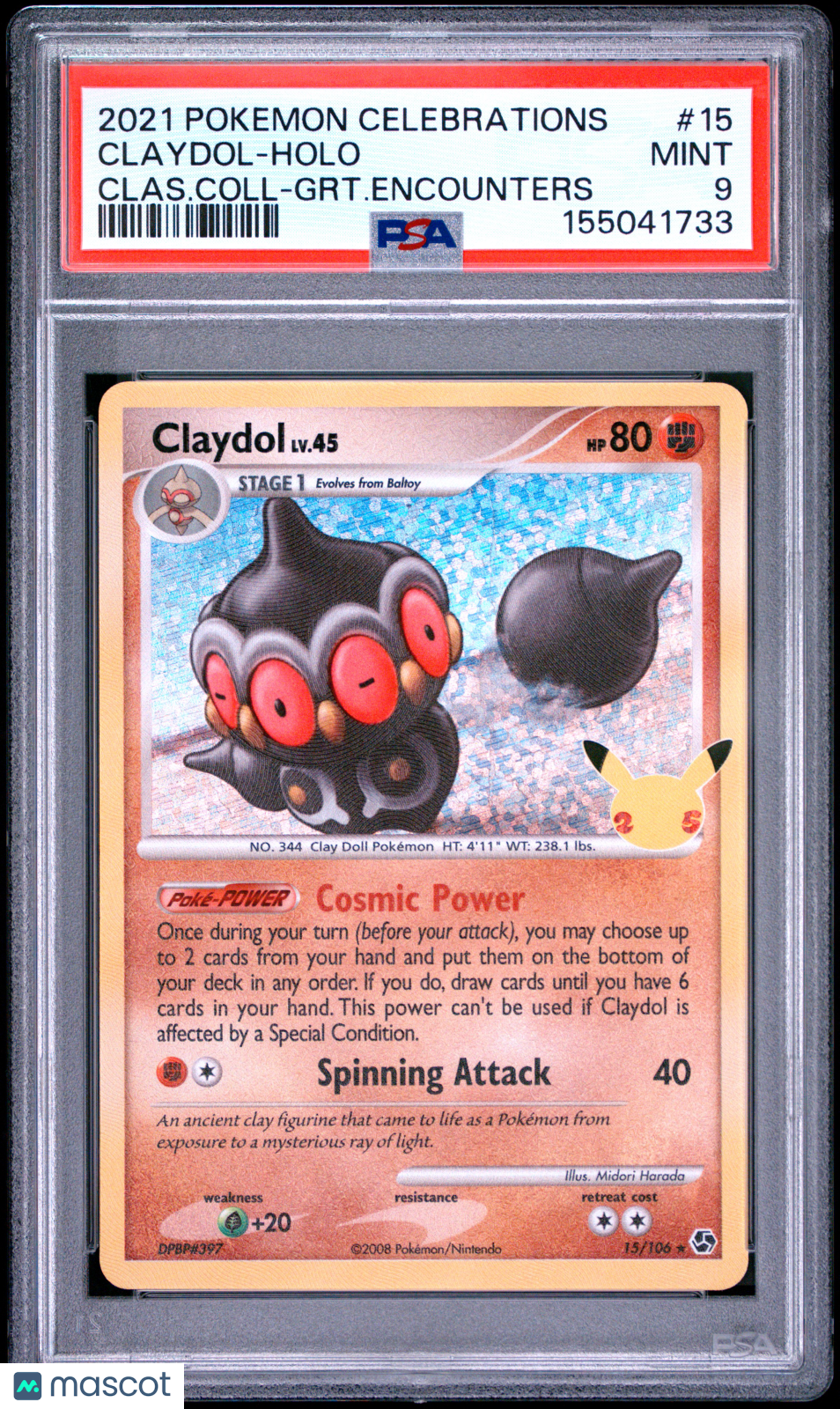 2021 Pokemon Celebrations Classic Collection Claydol #15 Clas.Coll-GRT.Encounters PSA 9