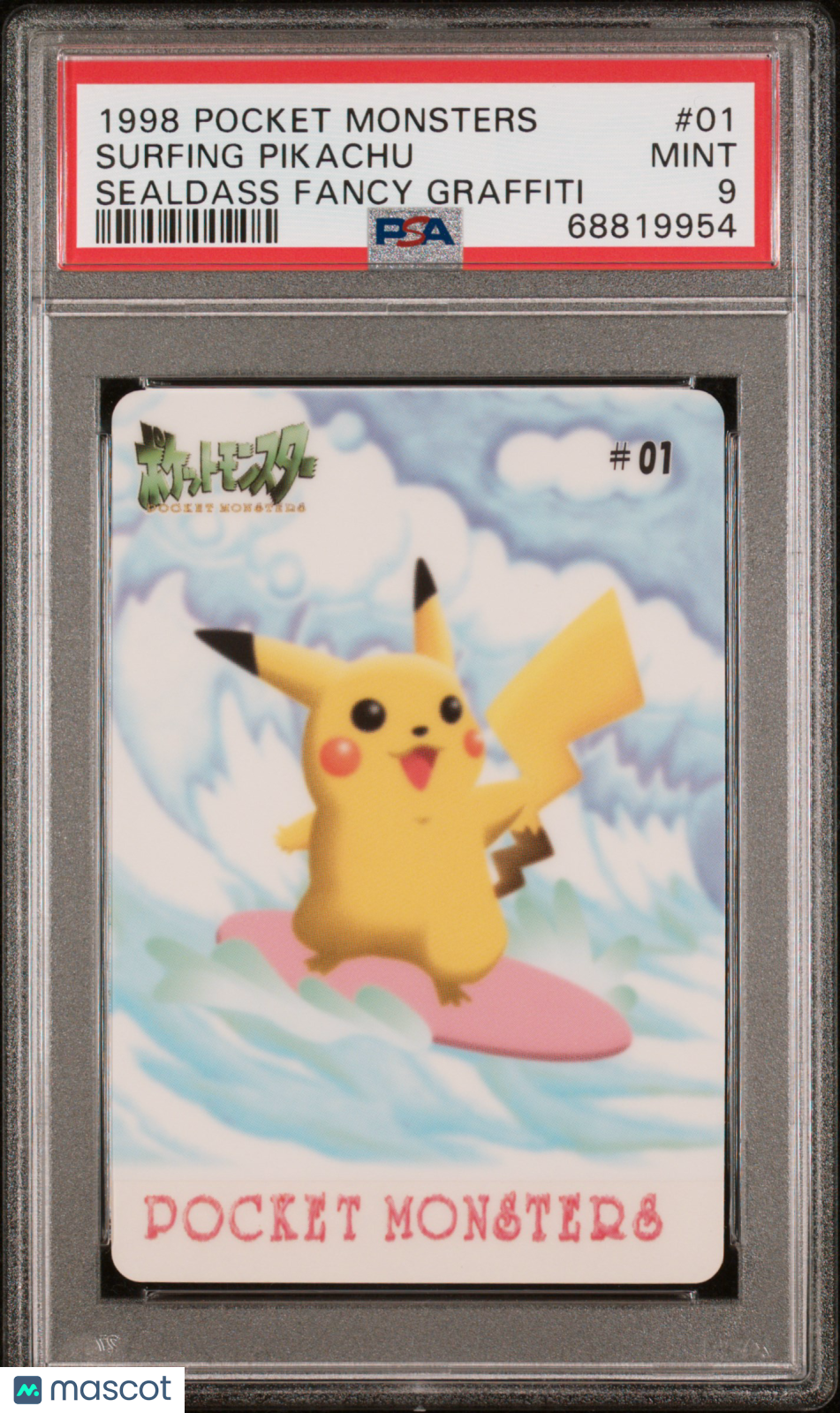 1998 Pocket Monsters Sealdass Fancy Graffiti Surfing Pikachu #01 PSA 9