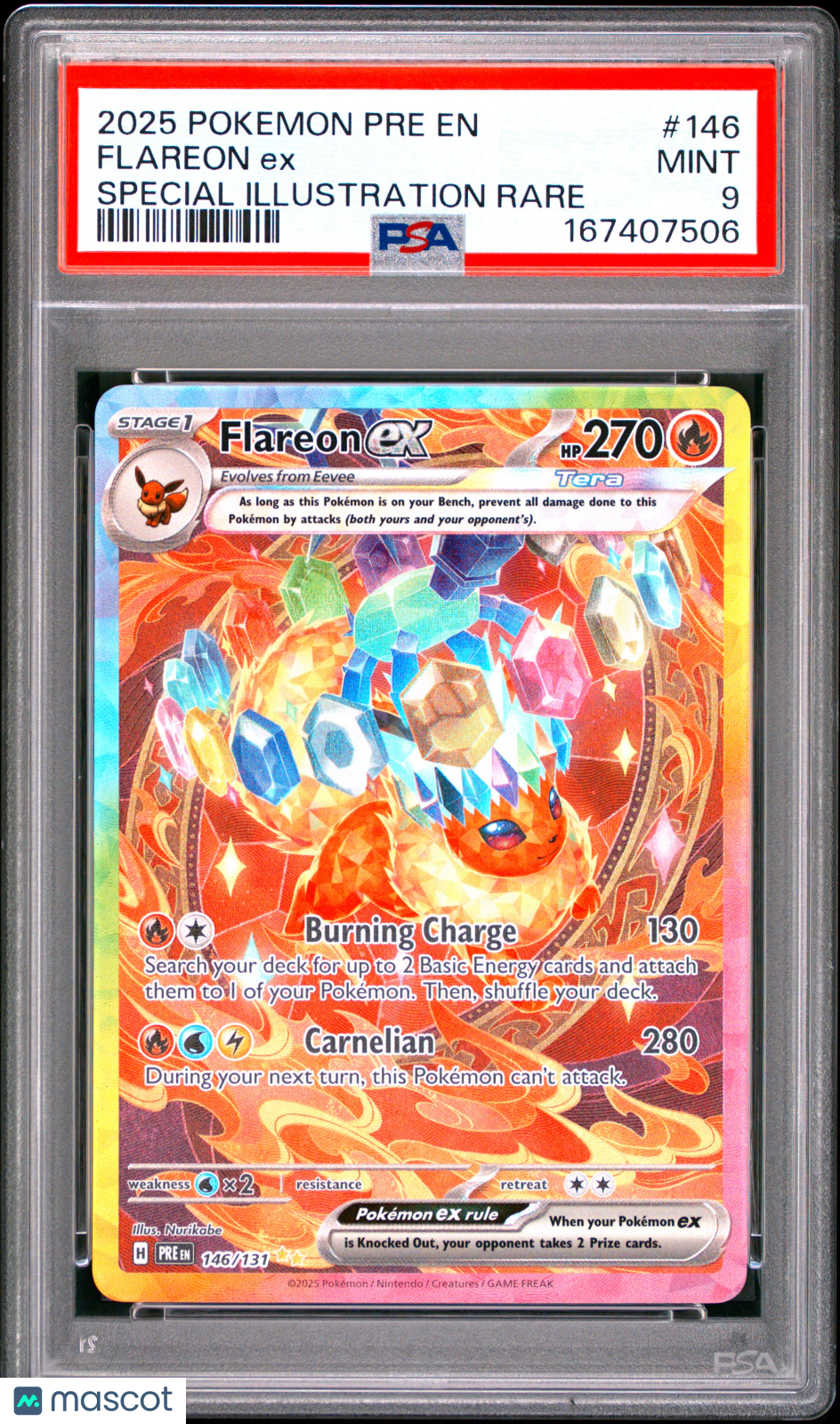 2025 Pokemon Pre EN-Prismatic Evolutions Flareon EX #146 Special Illustration Rare PSA 9