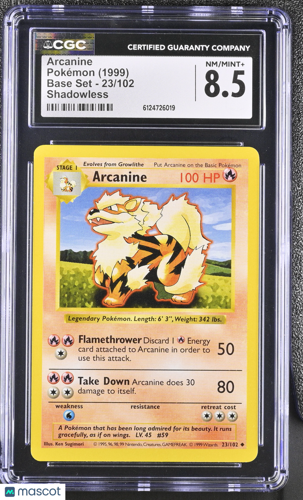 1999 Pokemon Arcanine #23/102 23/102 CGC 8.5