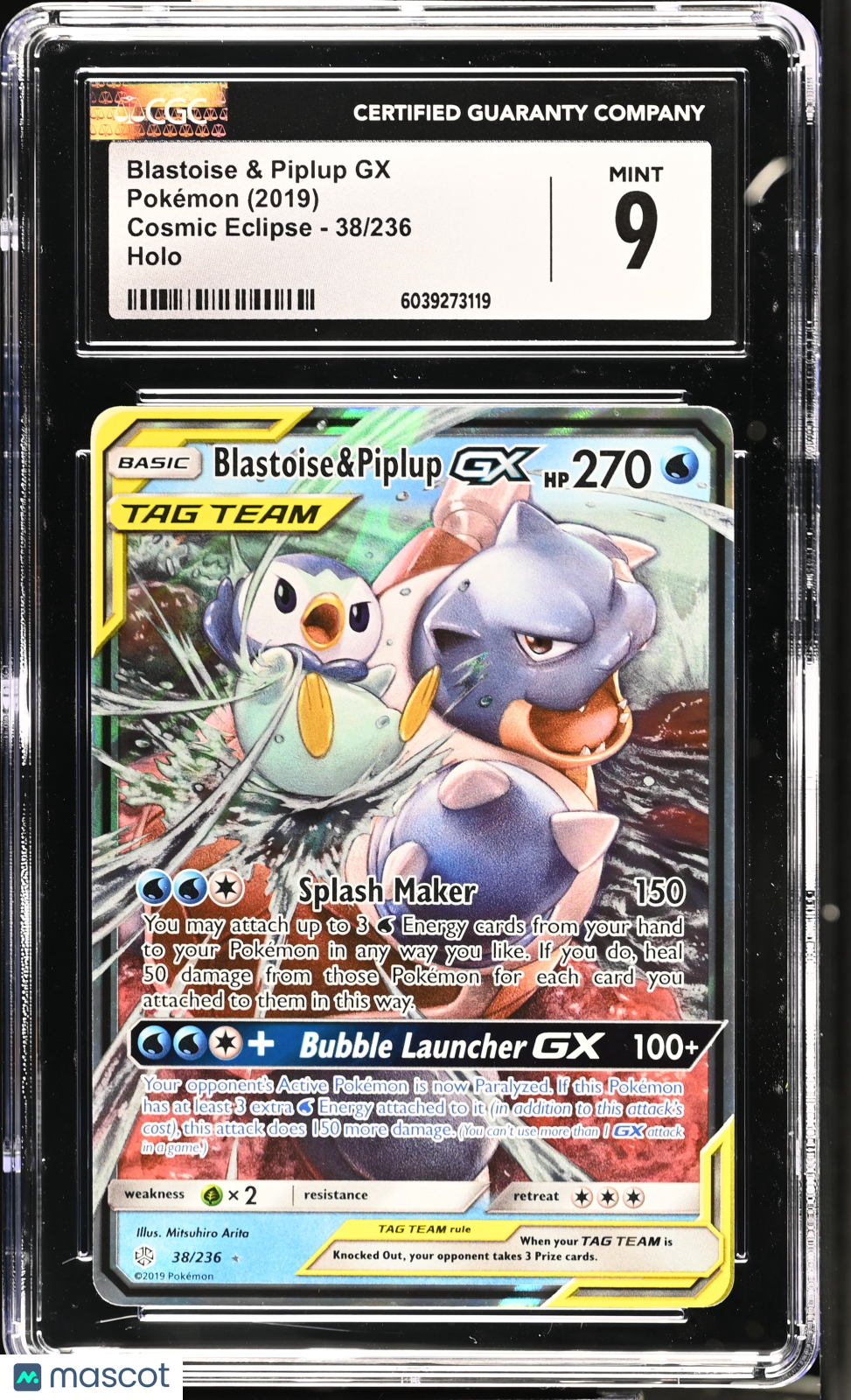 2019 Pokemon Blastoise & Piplup GX #38/236 CGC 9