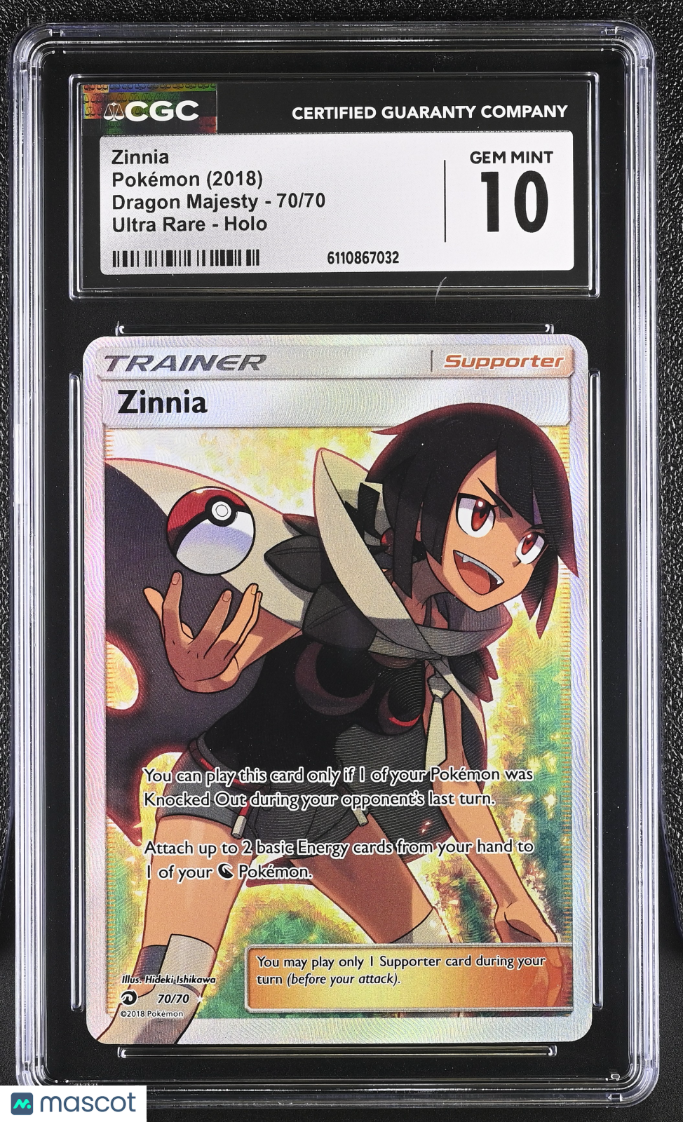 2018 Pokemon Zinnia #70/70 Ultra Rare CGC 10