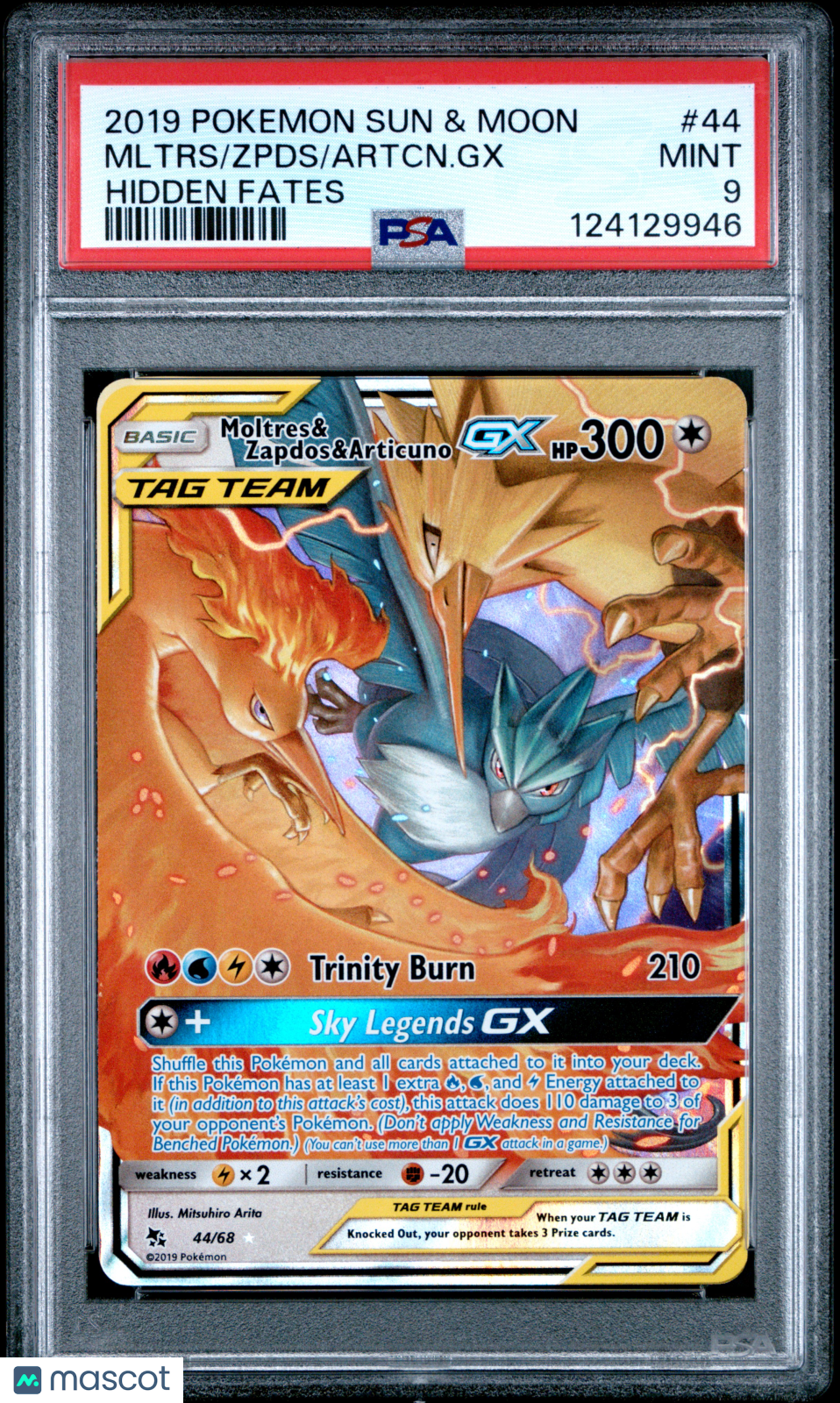 2019 Pokemon Sun & Moon Hidden Fates Artcn. GX Zpds Mltrs #44 Hidden Fates PSA 9