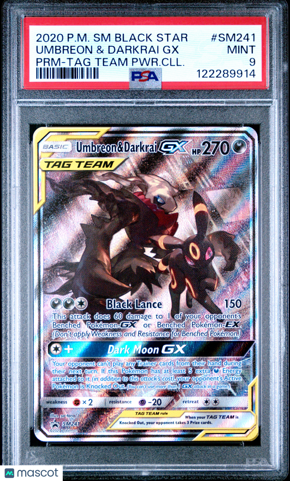 2020 Pokemon SM Black Star Promo Umbreon & Darkrai GX #SM241 PRM-TAG Team PWR.CLL. PSA 9