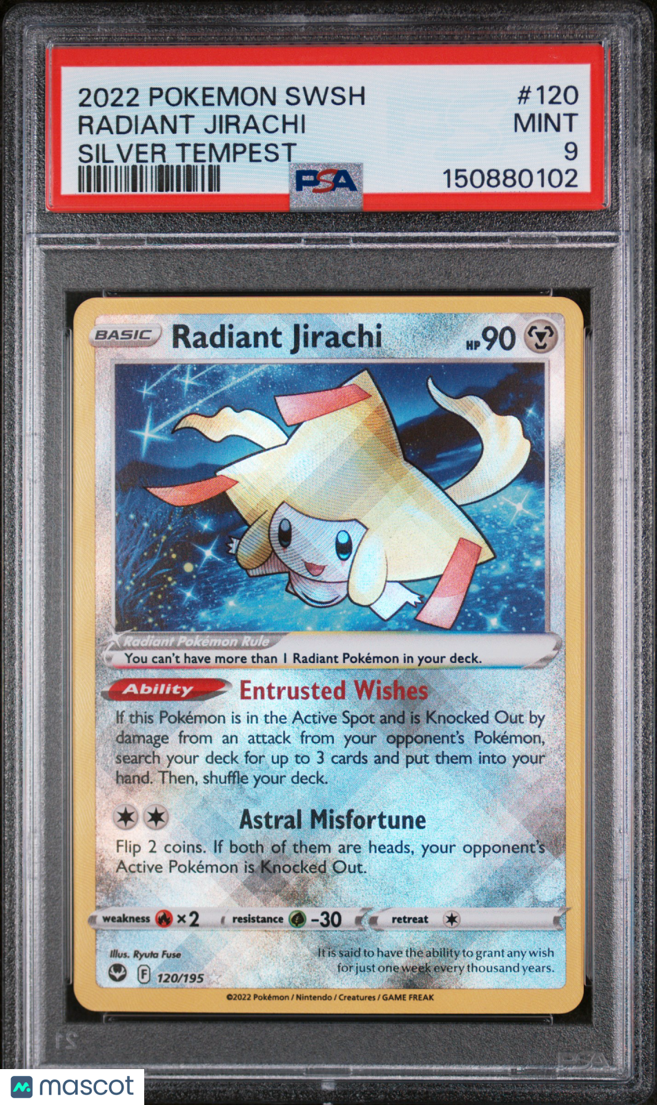 2022 Pokemon Sword & Shield Silver Tempest Radiant Jirachi #120 Silver Tempest PSA 9