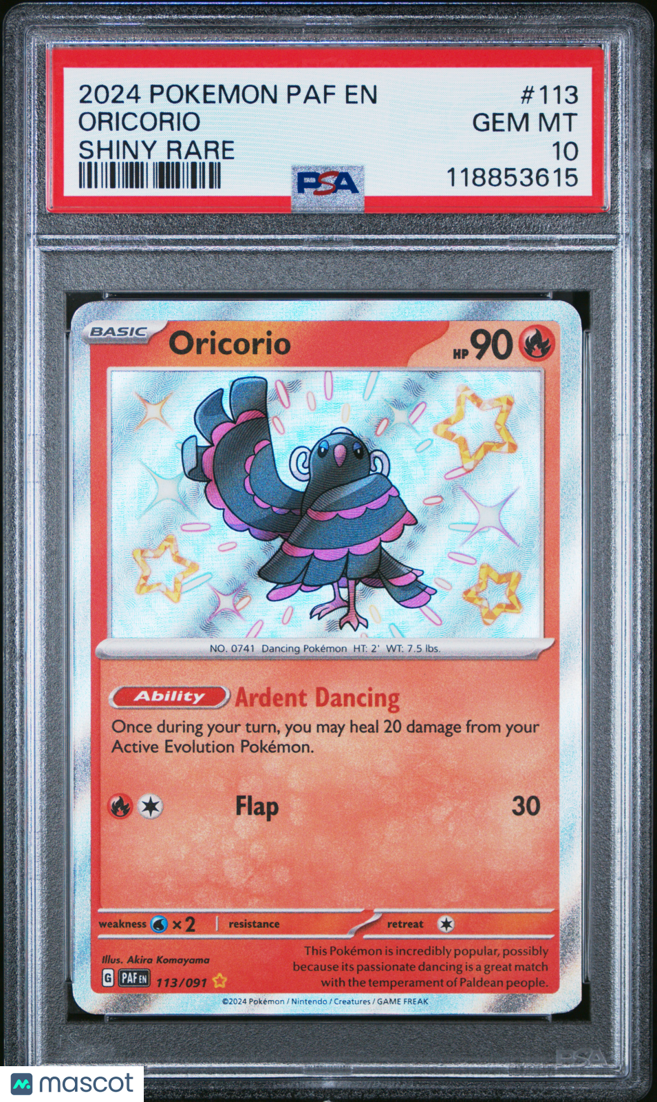 2024 Pokemon Paf EN-Paldean Fates Oricorio #113 Shiny Rare PSA 10