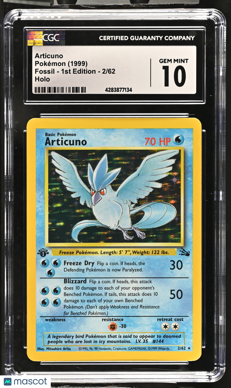 1999 Pokemon Articuno #2/62 1st Edition CGC 10