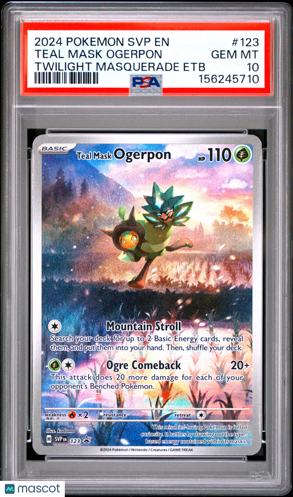 2024 Pokemon SVP EN-SV Black Star Promo Teal Mask Ogerpon #123 Twilight Masquerade Etb PSA 10