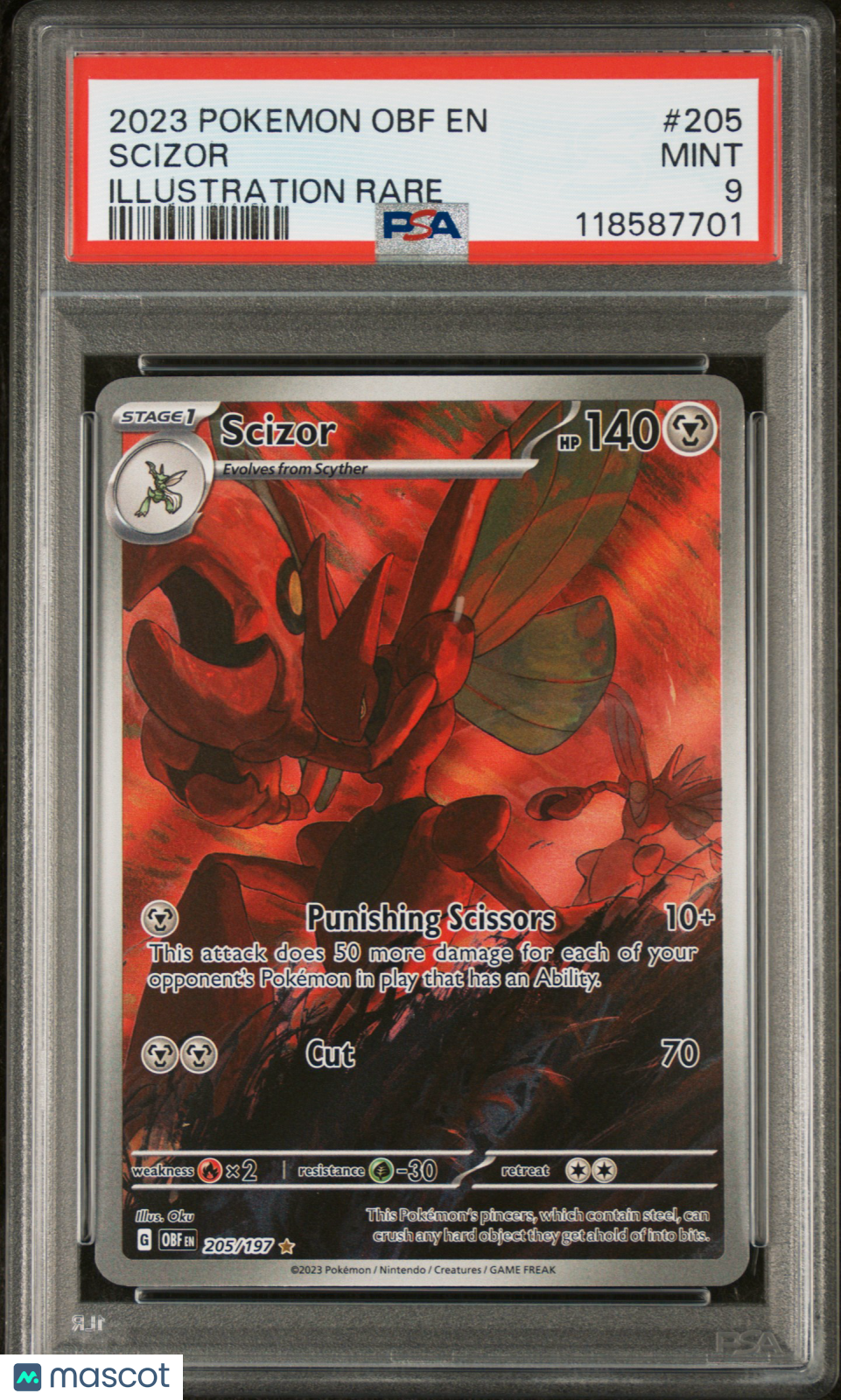 2023 Pokemon Obf EN-Obsidian Flames Scizor #205 Illustration Rare PSA 9