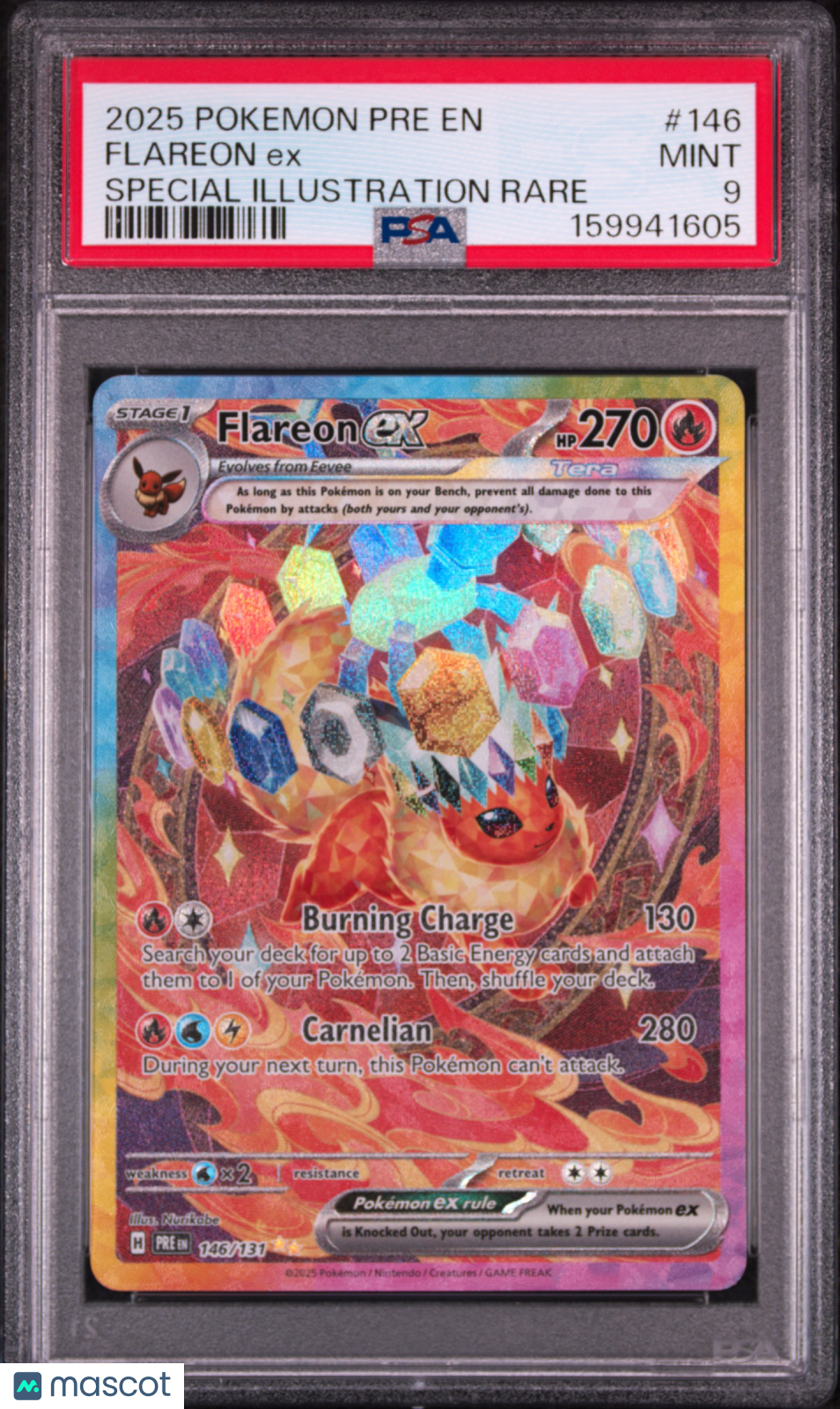 2025 Pokemon Pre EN-Prismatic Evolutions Flareon EX #146 Special Illustration Rare PSA 9