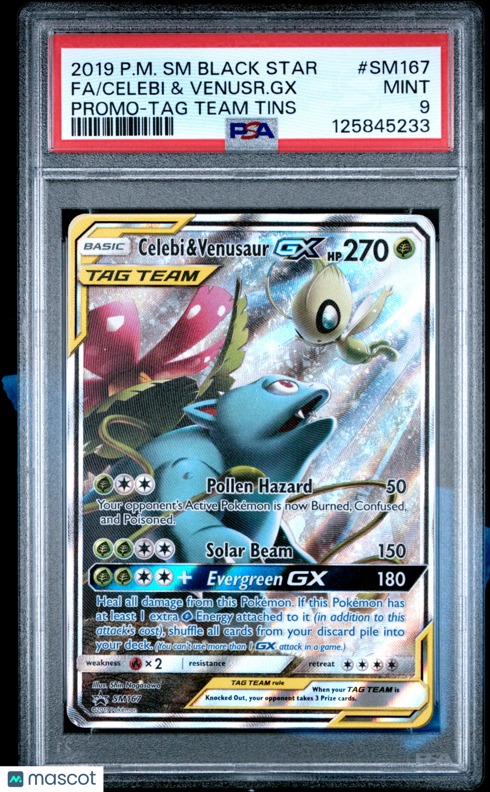 2019 Pokemon SM Black Star Promo Celebi & Venusr. GX #SM167 Promo-TAG Team Tins Fa PSA 9