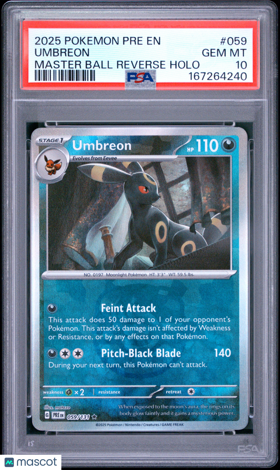 2025 Pokemon Pre EN-Prismatic Evolutions Umbreon #059 Master Ball Reverse Holo PSA 10