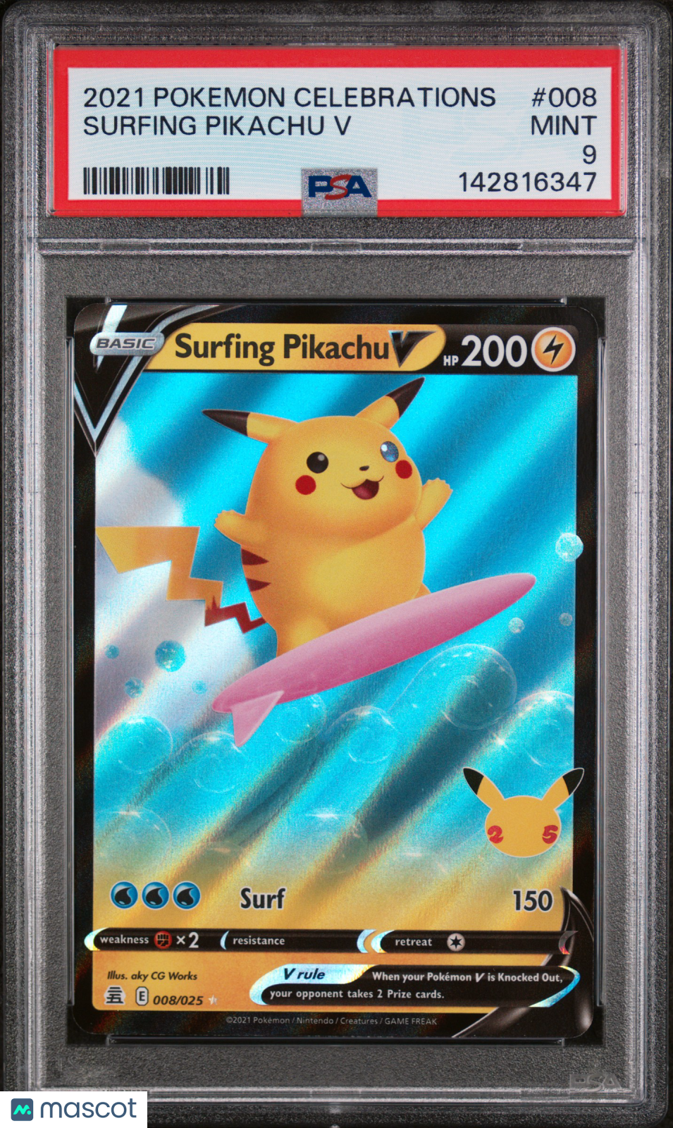 2021 Pokemon Celebrations Surfing Pikachu V #008 PSA 9