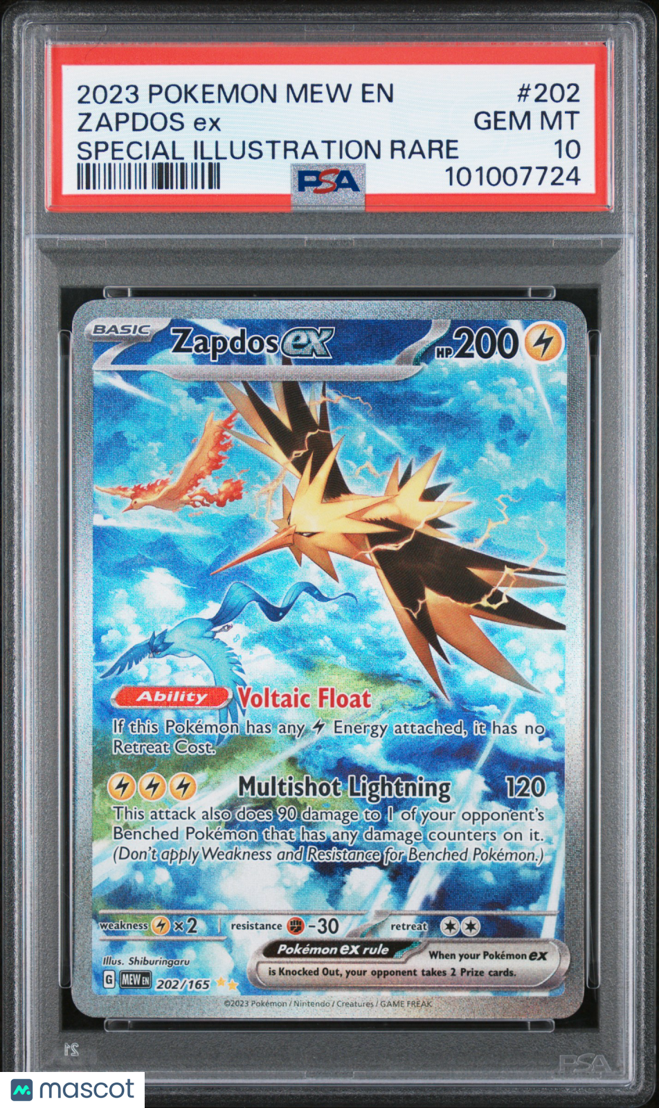 2023 Pokemon Mew EN-151 Zapdos EX #202 Special Illustration Rare PSA 10