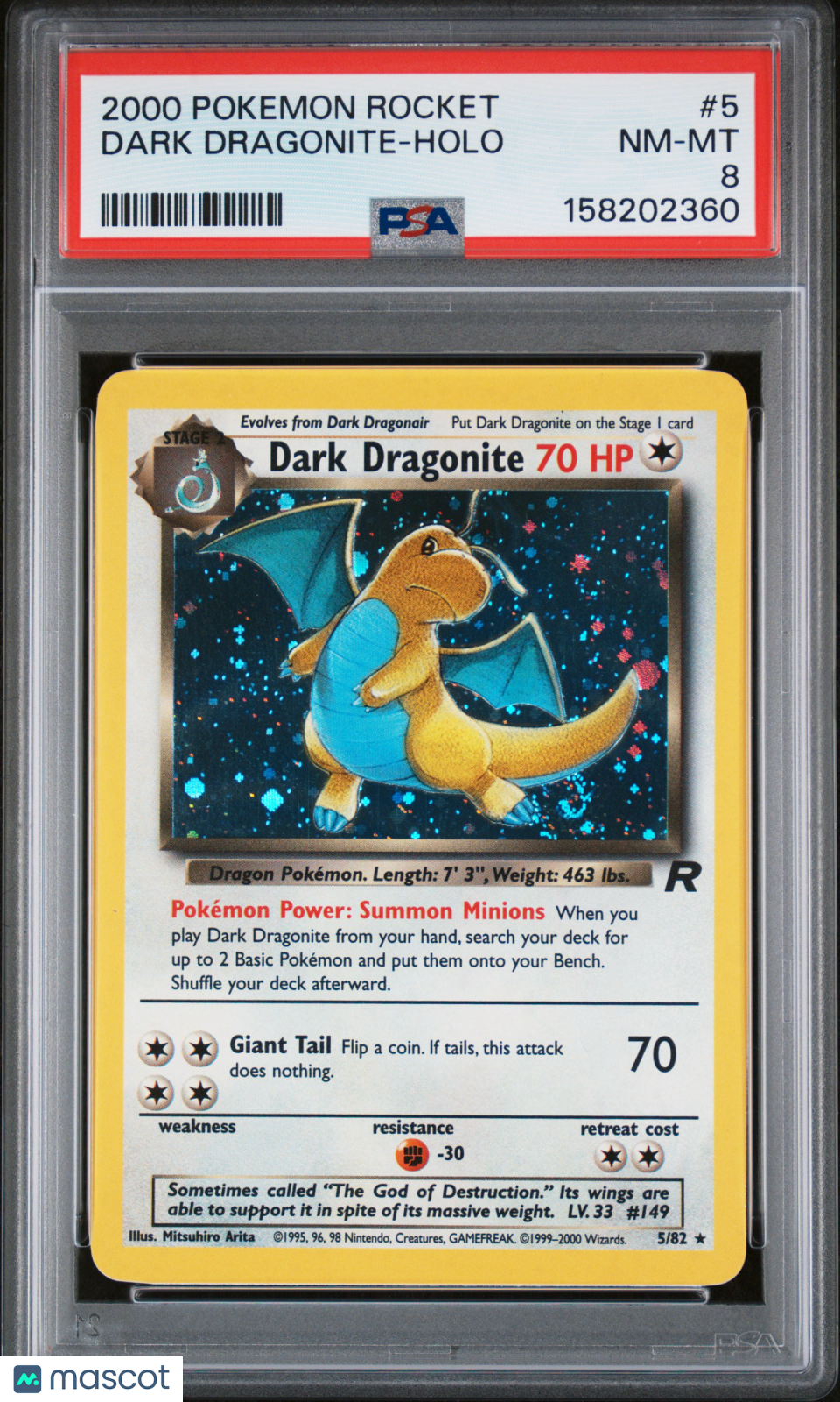 2000 Pokemon Rocket Dark Dragonite #5 PSA 8