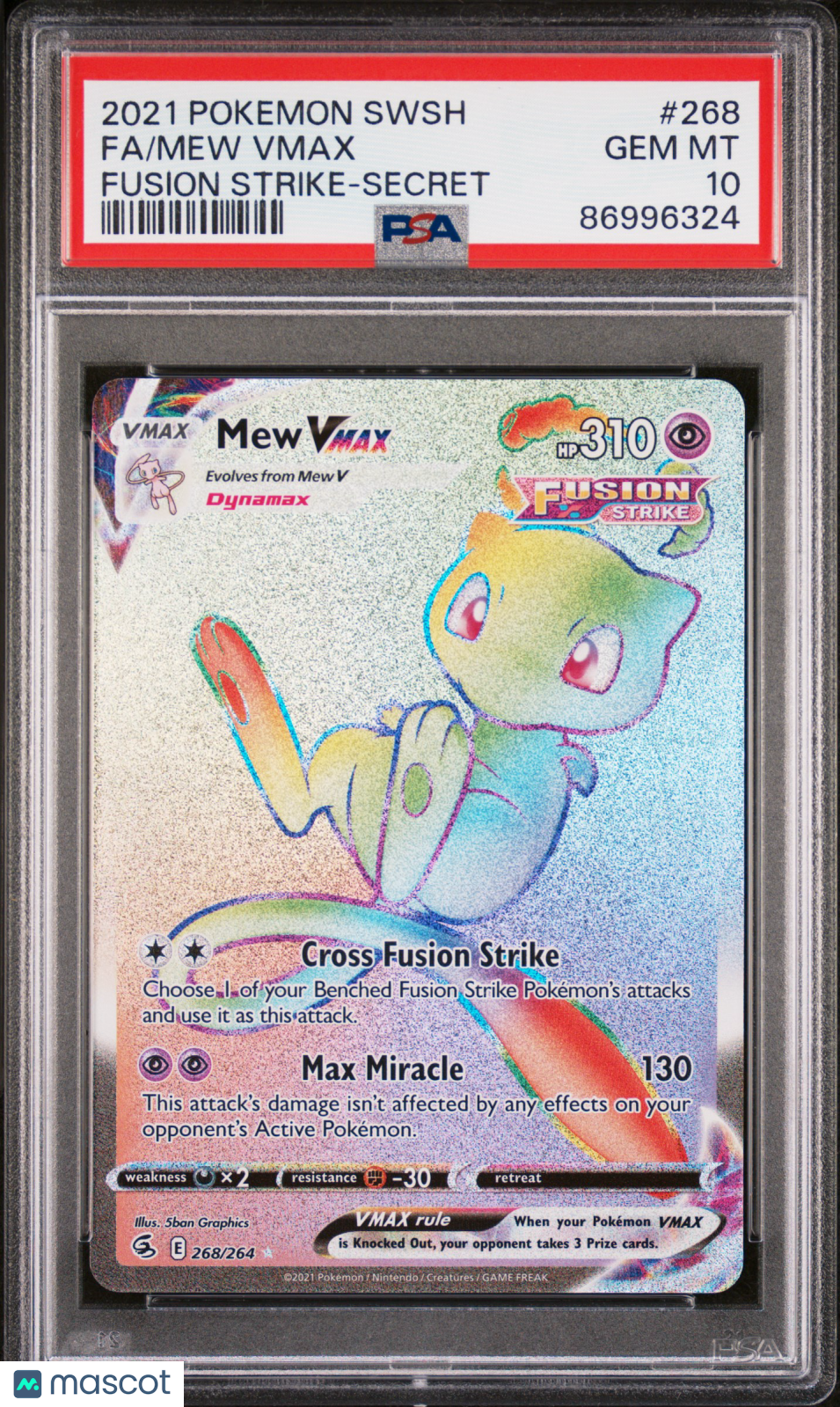 2021 Pokemon Sword & Shield Fusion Strike Mew VMAX #268 Fusion Strike-Secret Fa PSA 10