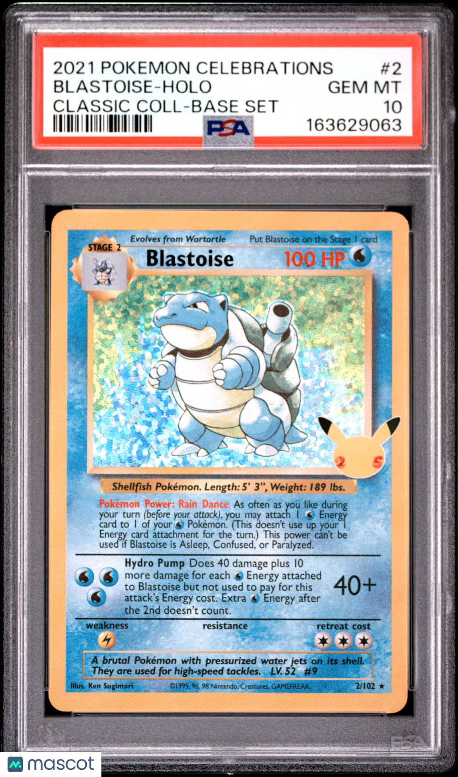 2021 Pokemon Celebrations Classic Collection Blastoise #2 Classic Coll-Base Set PSA 10