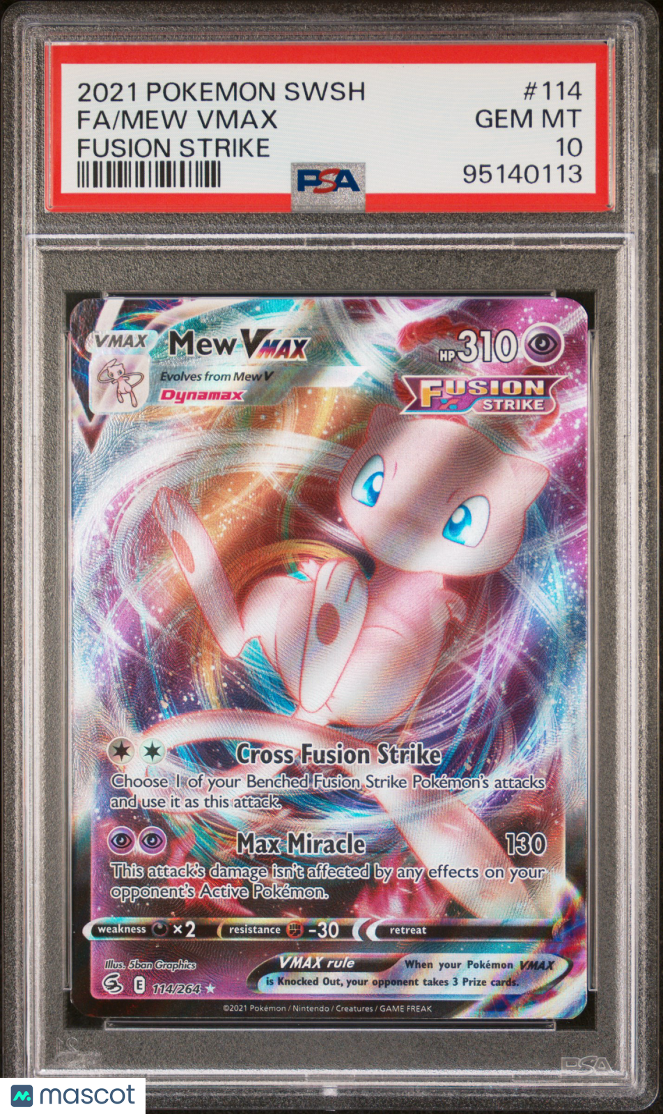 2021 Pokemon Sword & Shield Fusion Strike Mew VMAX #114 Fa Fusion Strike PSA 10