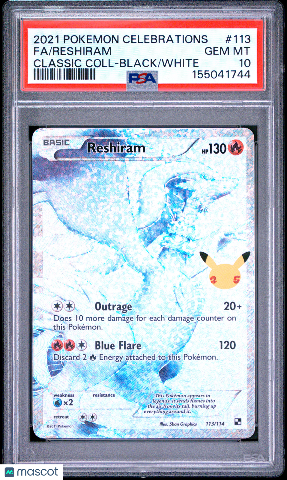 2021 Pokemon Celebrations Classic Collection Reshiram #113 Fa Classic Coll-Black/White PSA 10