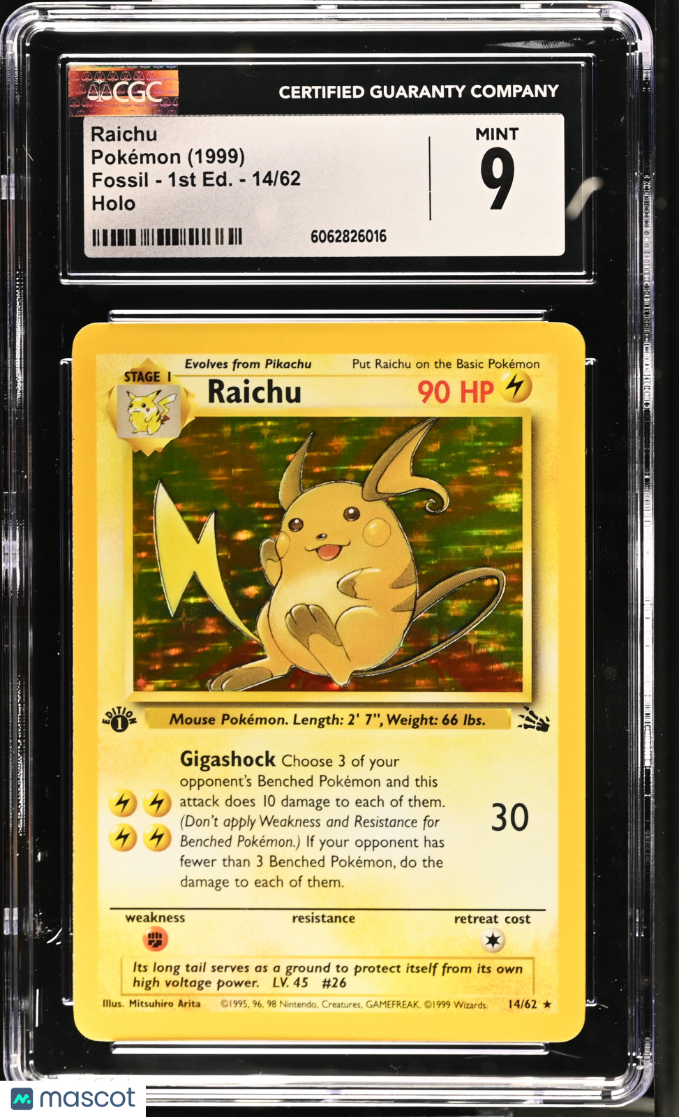 1999 Pokemon Raichu #14/62 1st Edition CGC 9
