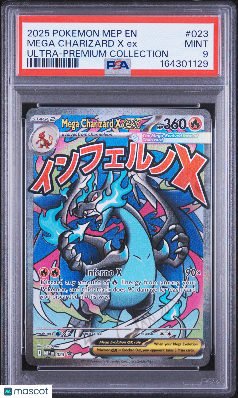 2025 Pokemon Mep EN-Me Black Star Promo Mega Charizard X EX #023 Ultra-Premium Collection PSA 9