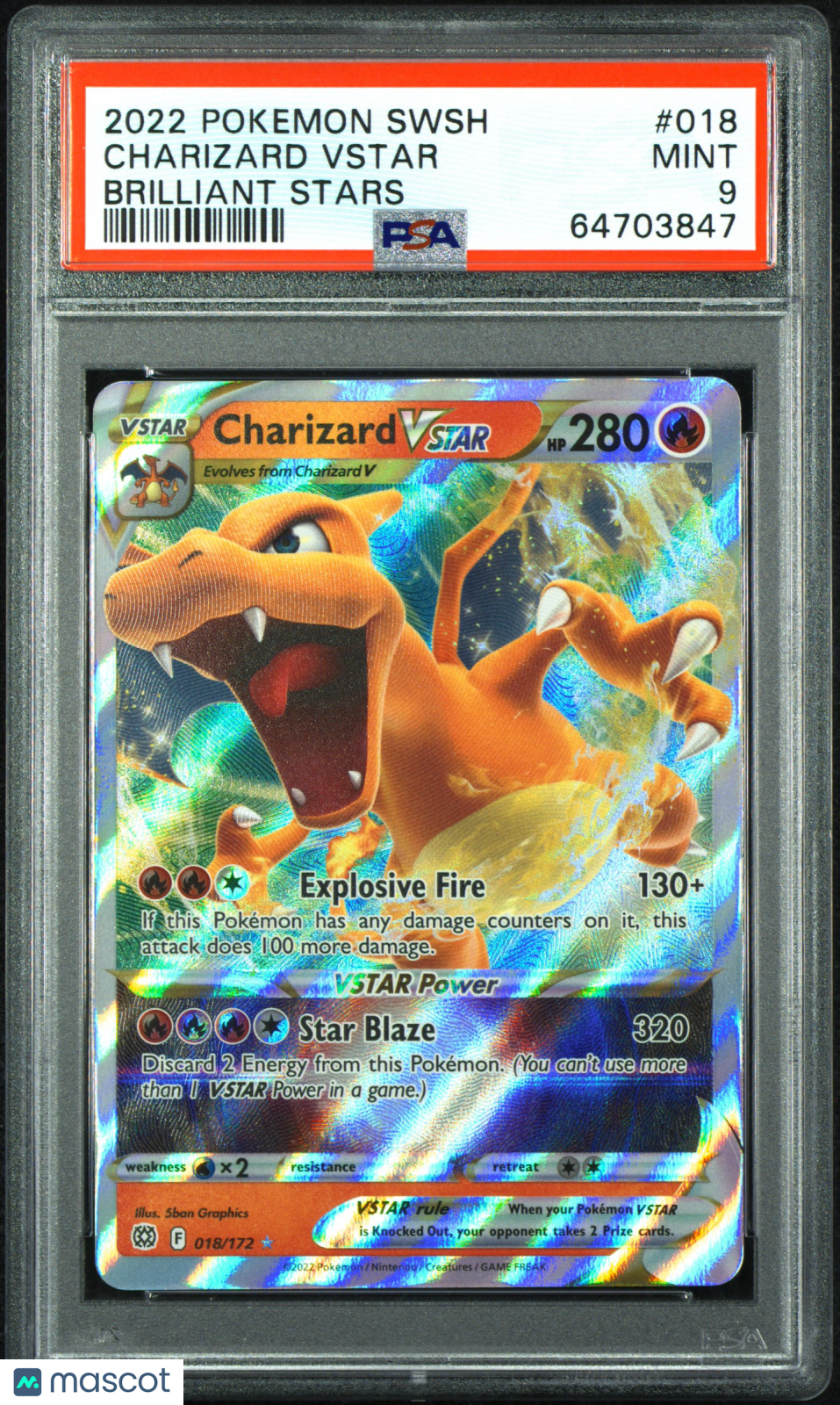 2022 Pokemon Sword & Shield Brilliant Stars Charizard VSTAR #018 Brilliant Stars PSA 9