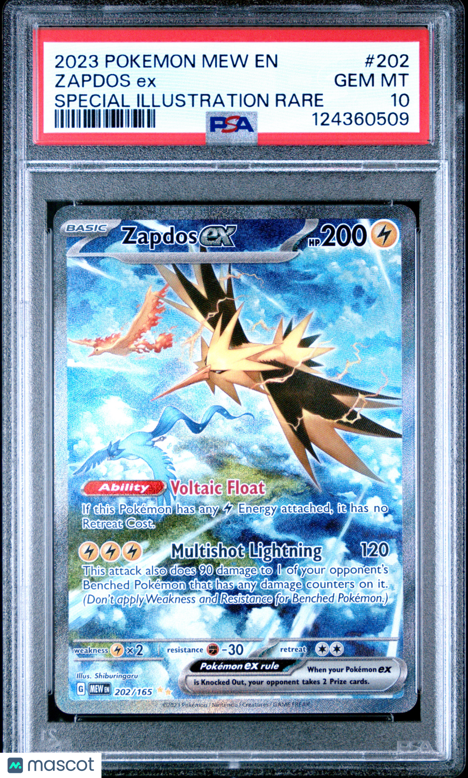 2023 Pokemon Mew EN-151 Zapdos EX #202 Special Illustration Rare PSA 10