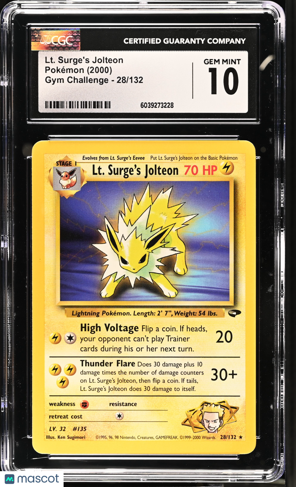 2000 Pokemon Lt. Surge's Jolteon #28/132 CGC 10