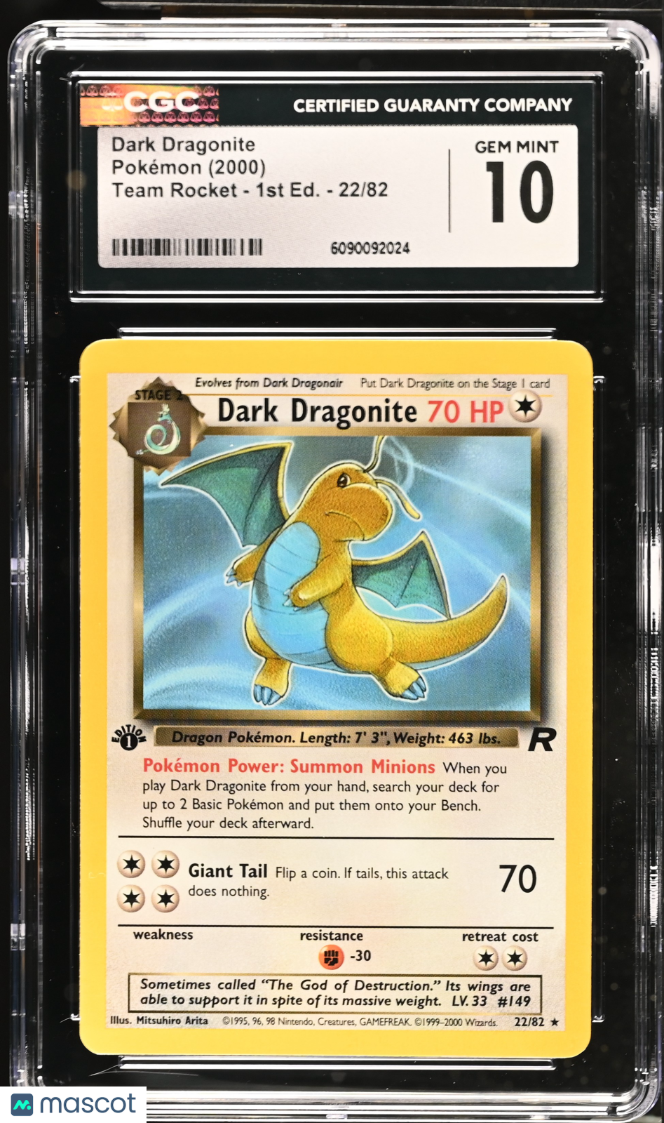 2000 Pokemon Dark Dragonite #22/82 1st Edition CGC 10
