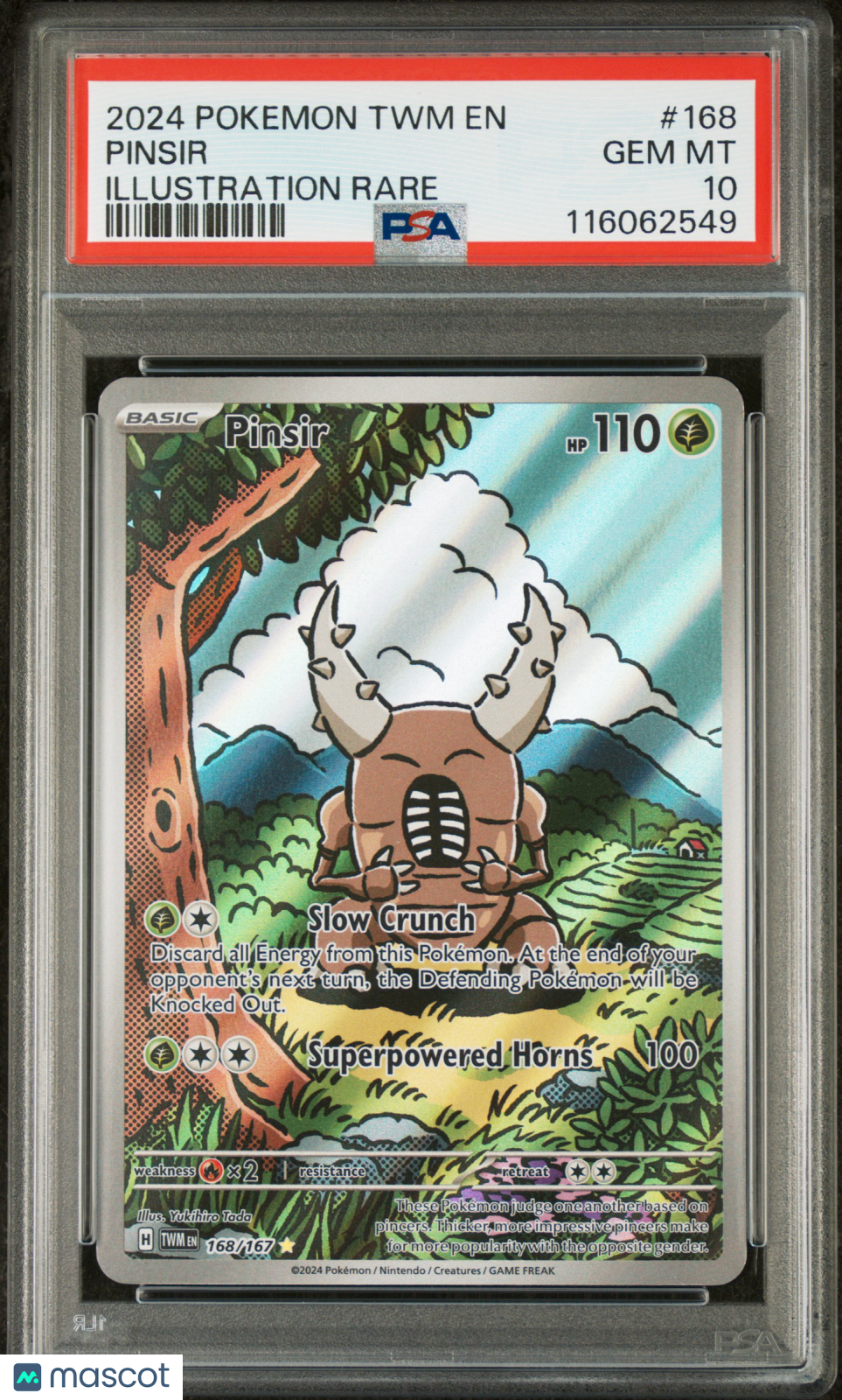 2024 Pokemon TWM EN-Twilight Masquerade Pinsir #168 Illustration Rare PSA 10