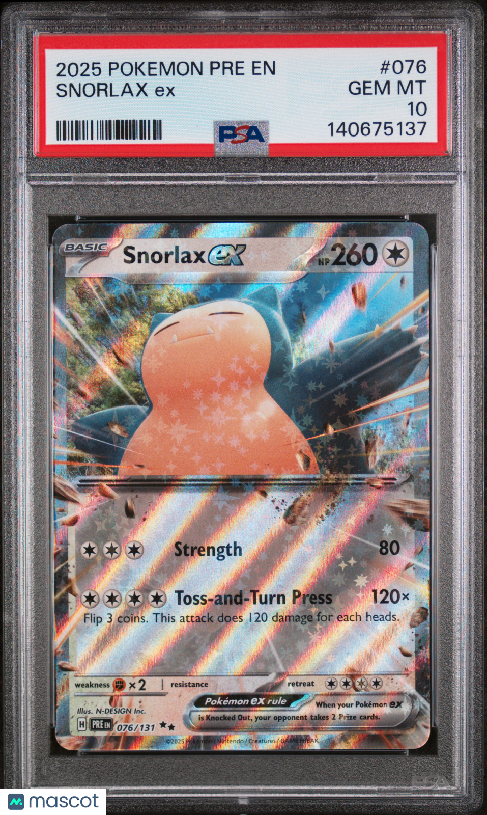2025 Pokemon Pre EN-Prismatic Evolutions Snorlax EX #076 PSA 10