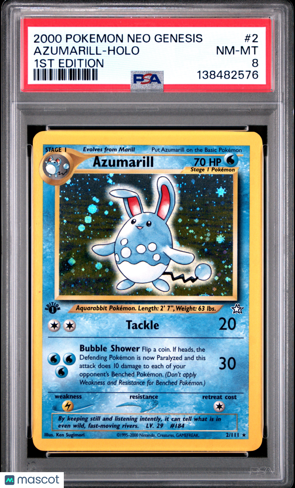 2000 Pokemon Neo Genesis 1st Edition Azumarill #2 1st Edition PSA 8