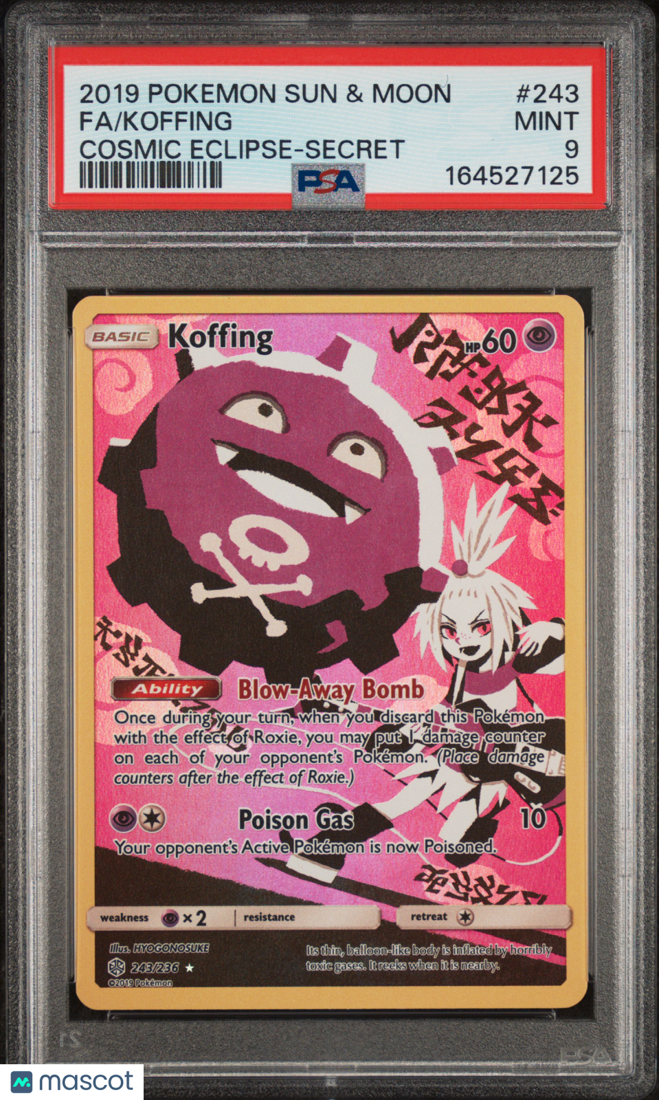 2019 Pokemon Sun & Moon Cosmic Eclipse Koffing #243 Cosmic Eclipse-Secret Fa PSA 9