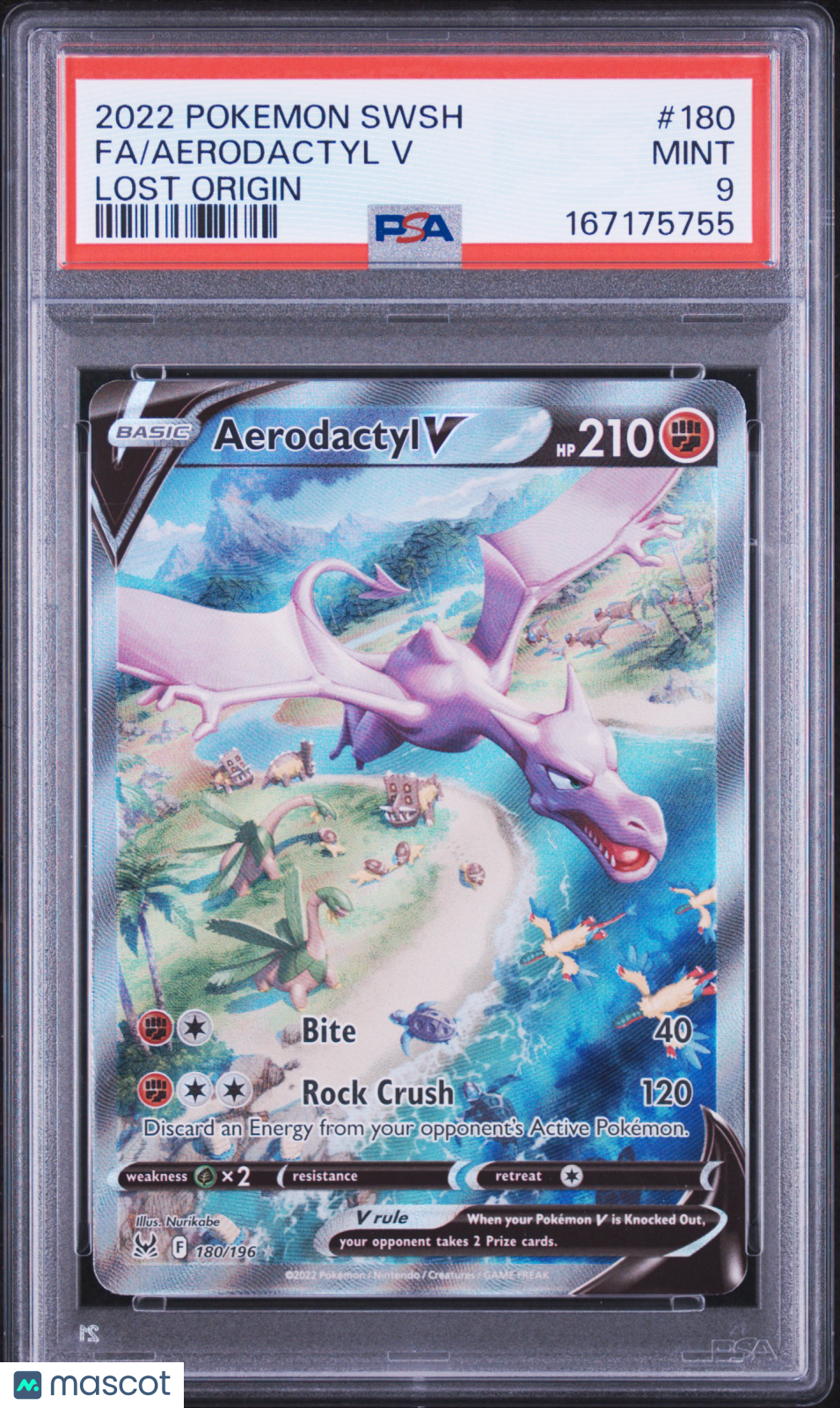 2022 Pokemon Sword & Shield Lost Origin Aerodactyl V #180 Fa Lost Origin PSA 9